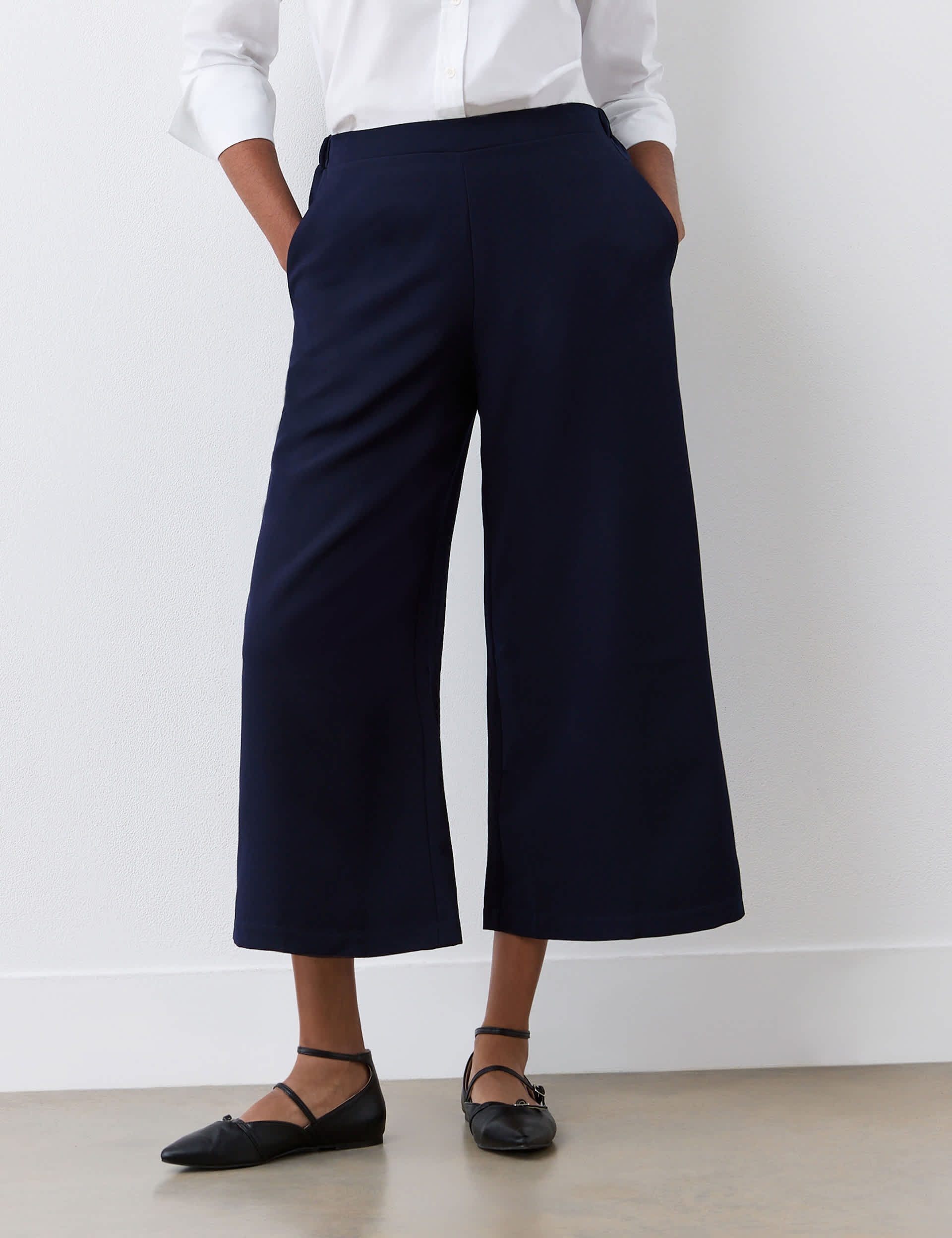 Finery London Women's Wide Leg Cropped Trousers - 16 - Navy, Navy,Black