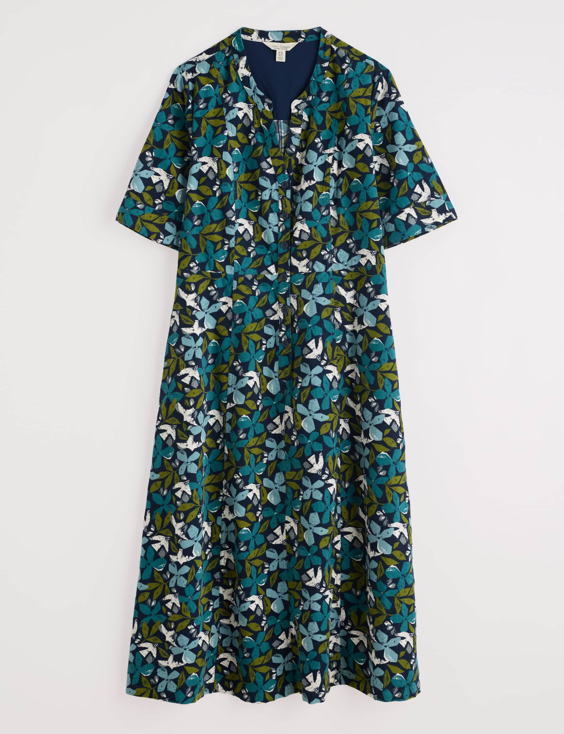 Seasalt Cornwall Women's Pure Cotton Floral Notch Neck Midi Dress - 16REG - Teal Mix, Teal Mix