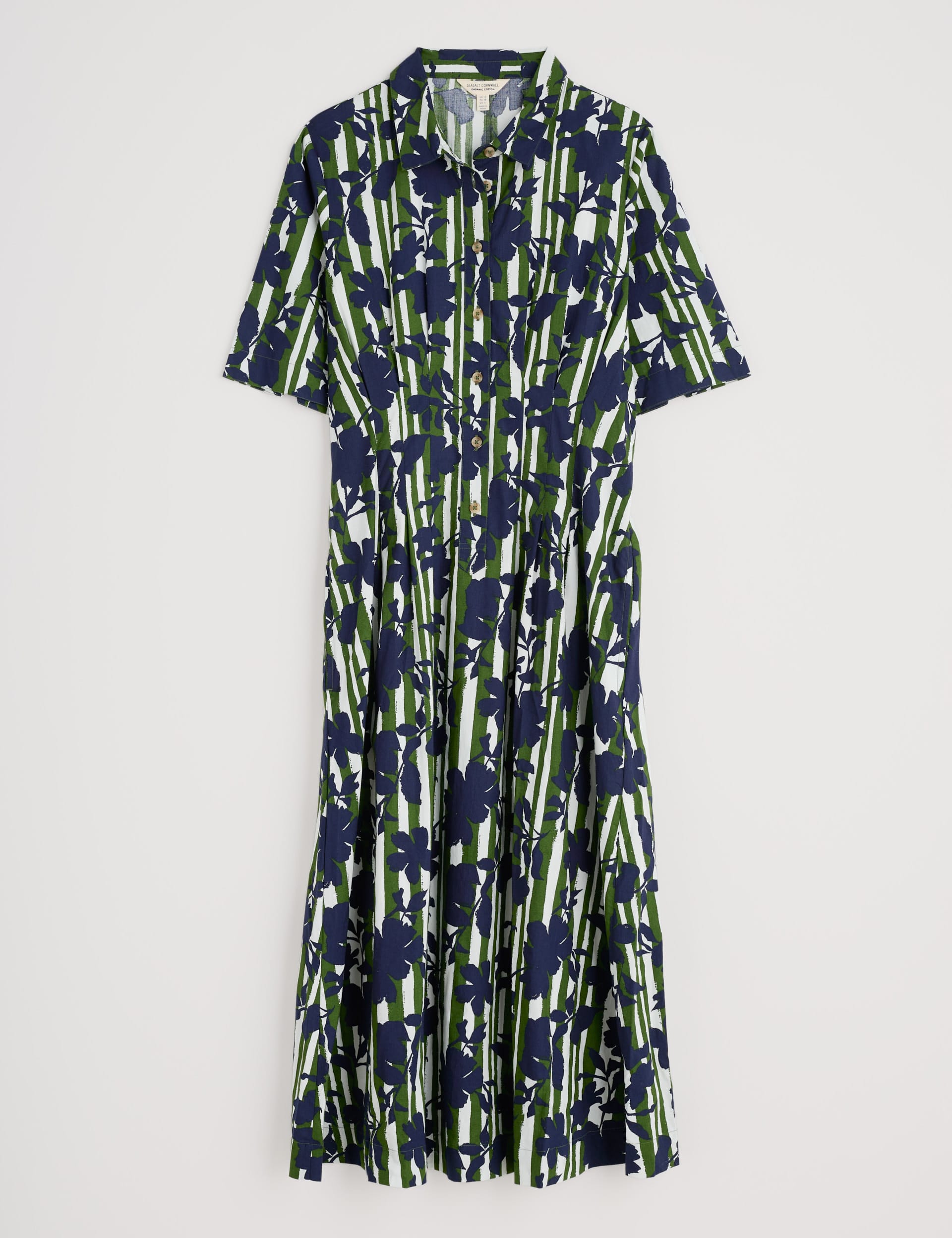 Seasalt Cornwall Women's Pure Cotton Floral Midi Shirt Dress - 16 - Green Mix, Green Mix