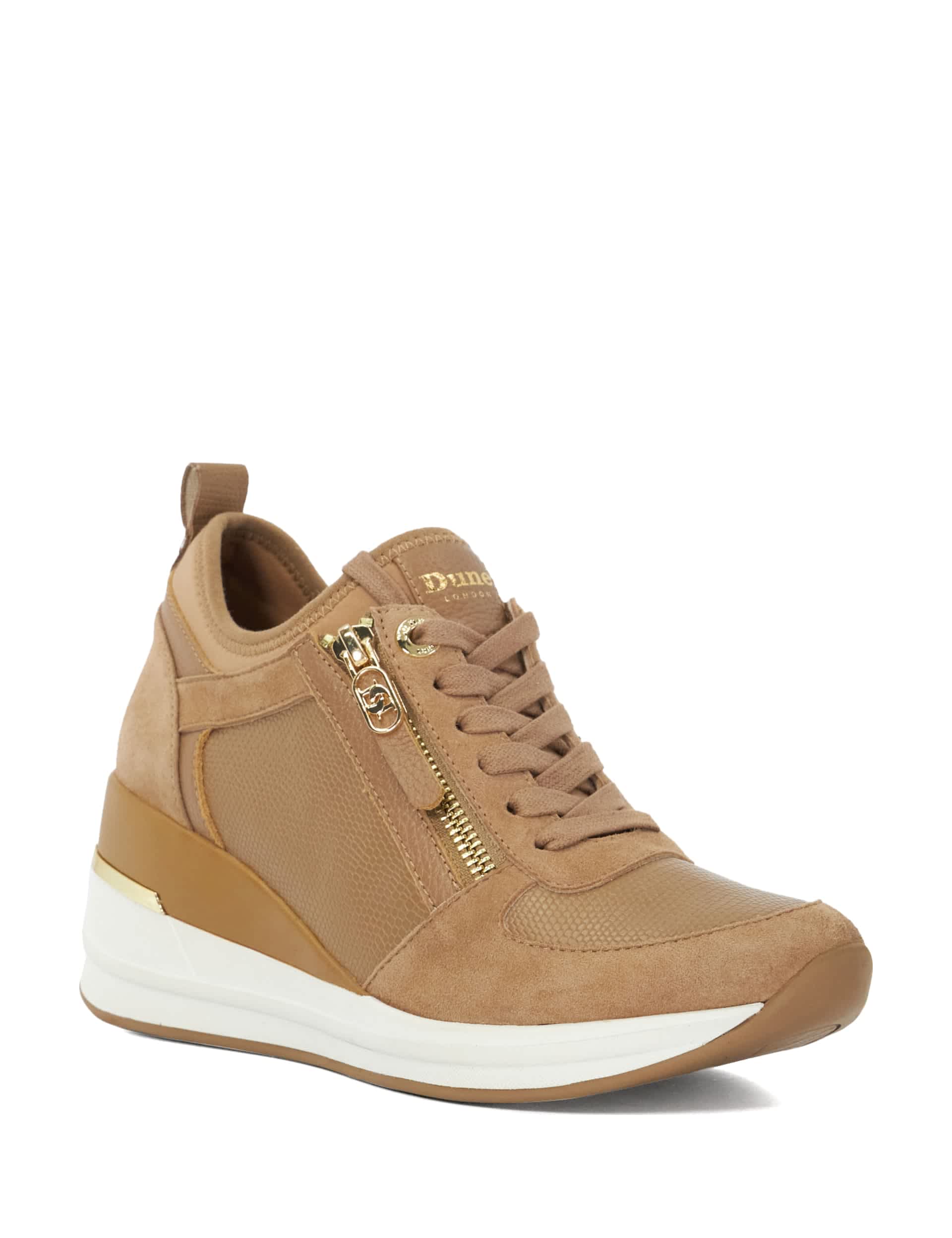 Dune London Women's Leather Lace Up Suede Panel Wedge Trainers - 5 - Camel, Camel,Black