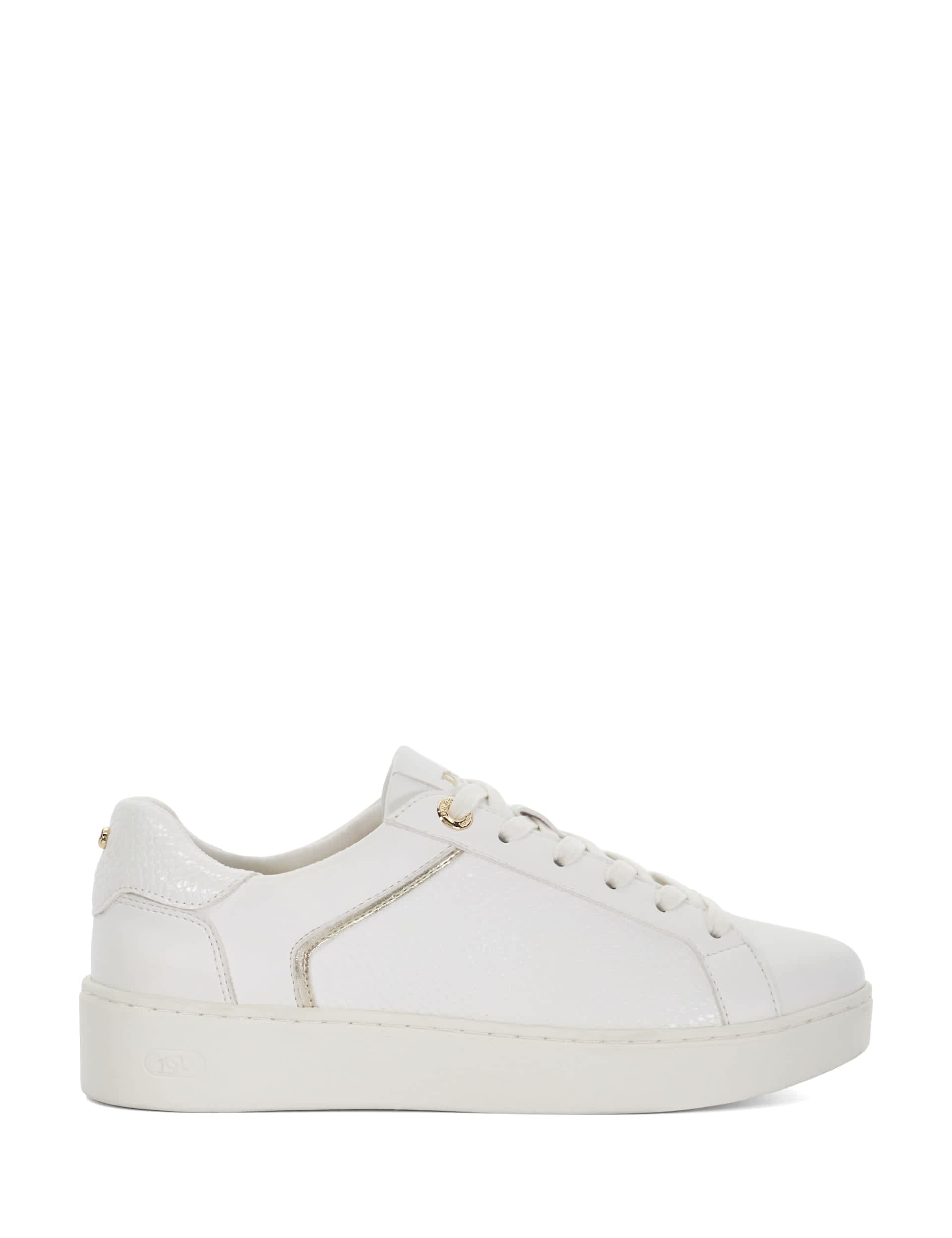 Dune London Women's Lace Up Lizard Effect Eyelet Detail Trainers - 6 - White, White,Navy