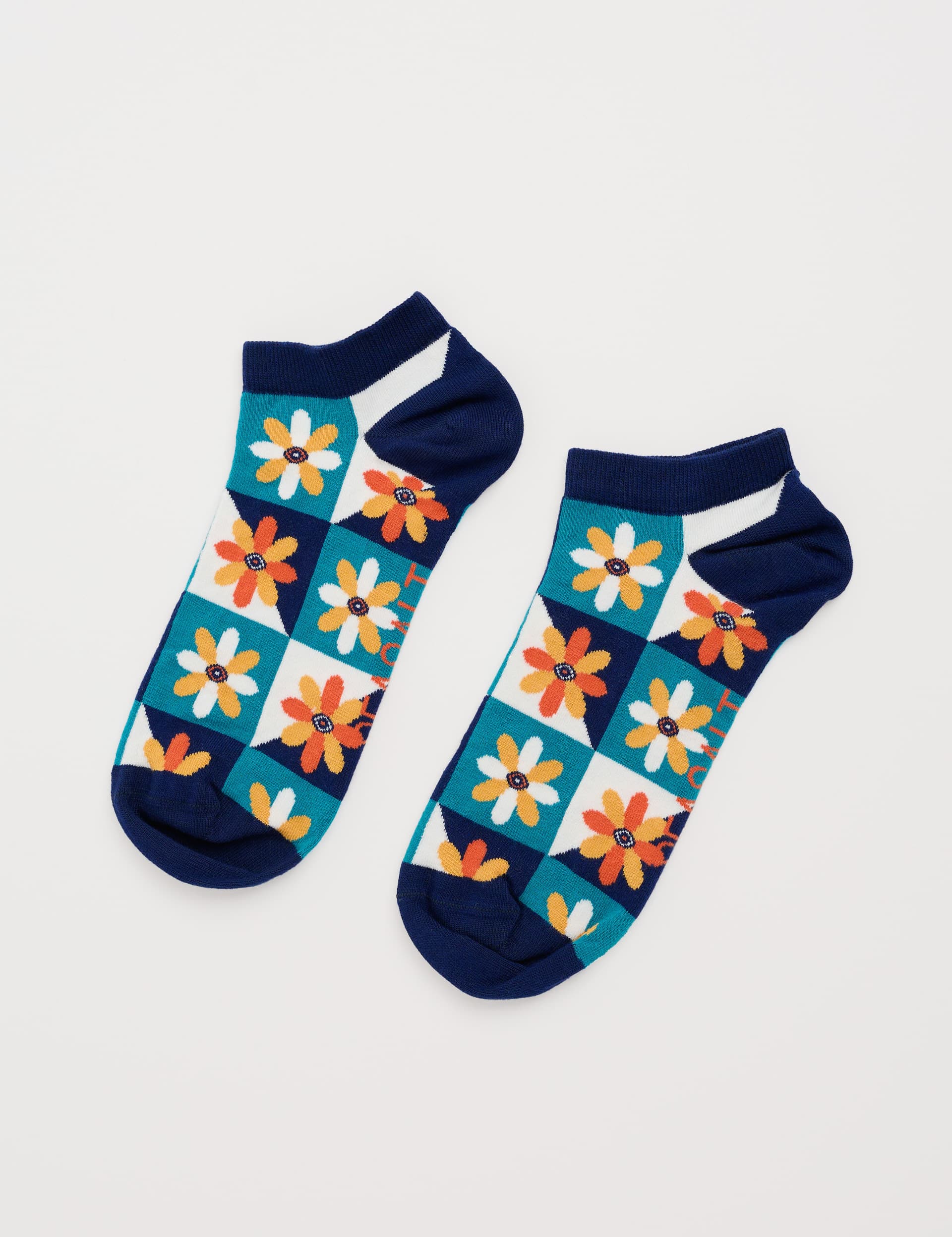 Seasalt Cornwall Women's Cotton Rich Patterned Trainer Socks - Teal Mix, Teal Mix