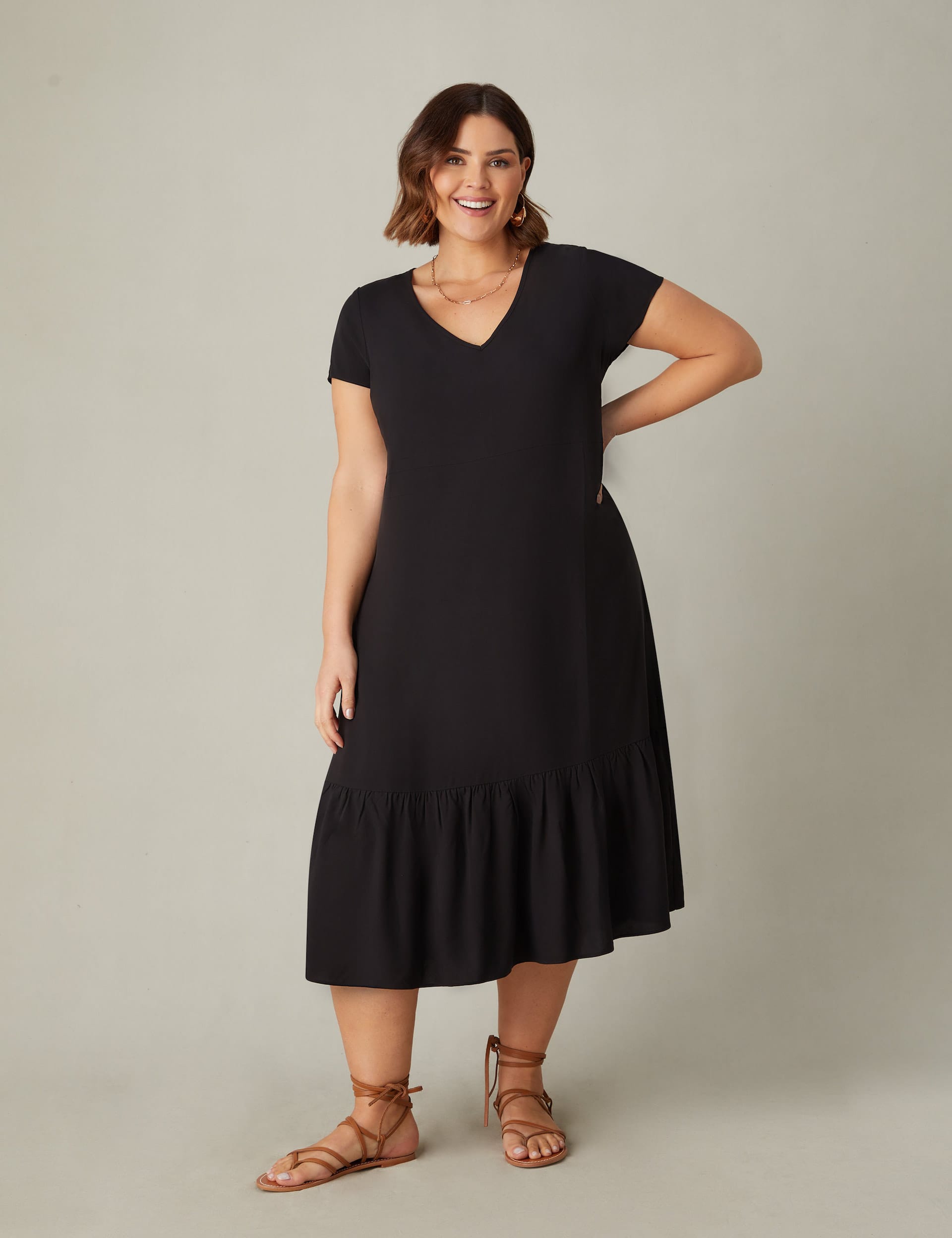 Live Unlimited London Women's V-Neck Midi Tiered Dress