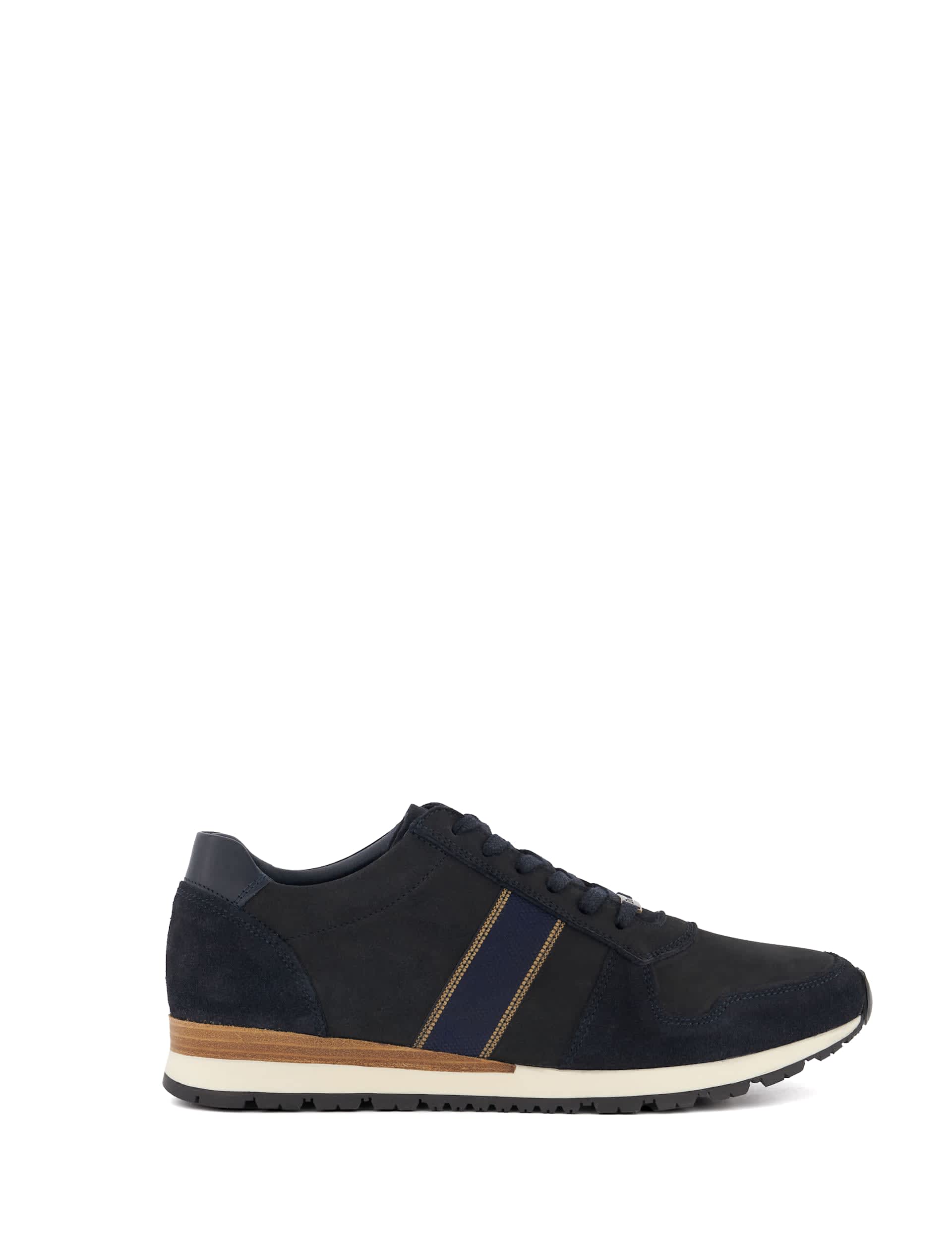 Dune London Men's Wide Fit Leather Lace Up Trainers - 9 - Navy, Navy,Tan