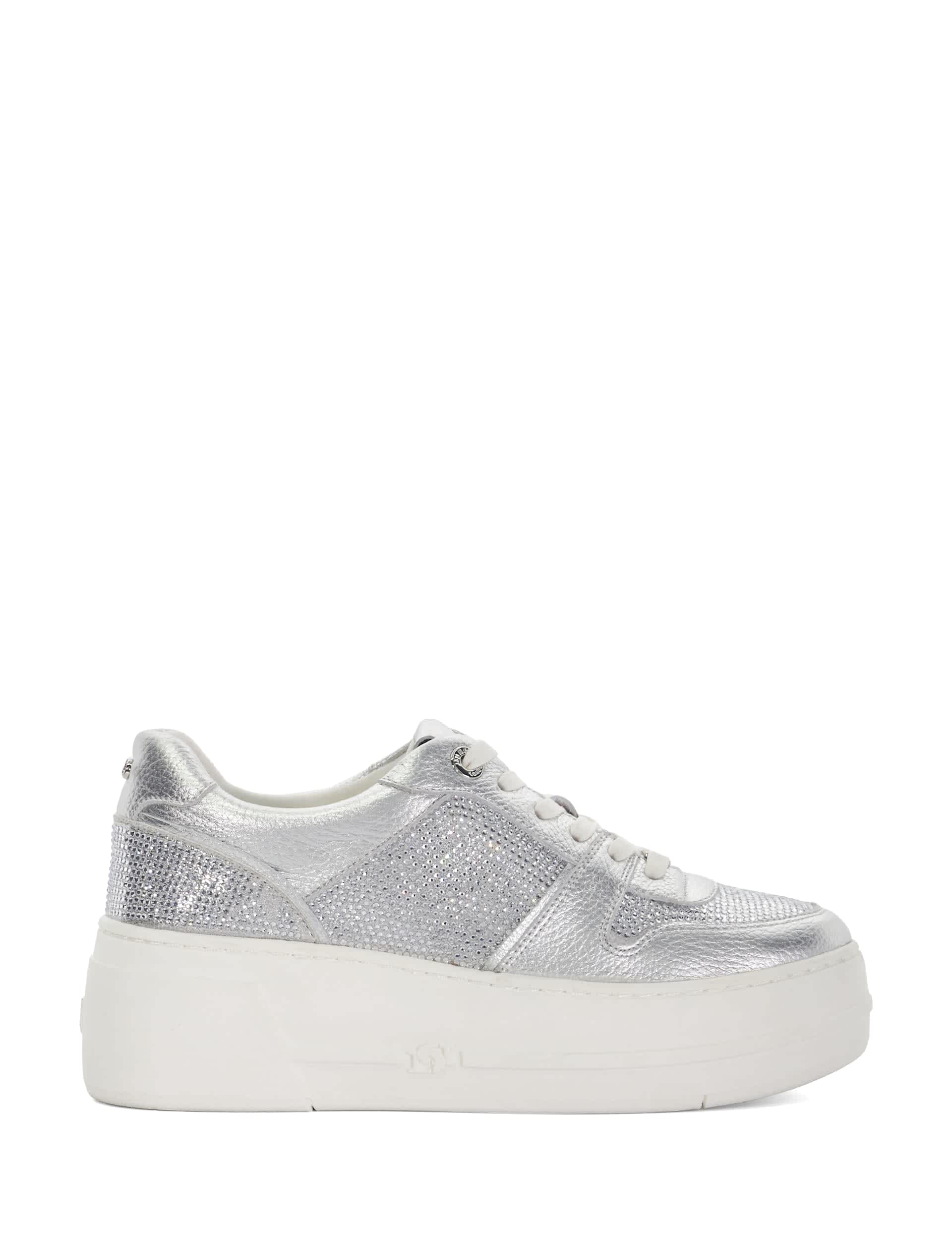 Dune London Women's Lace Up Metallic Trainers - 5 - Silver, Silver