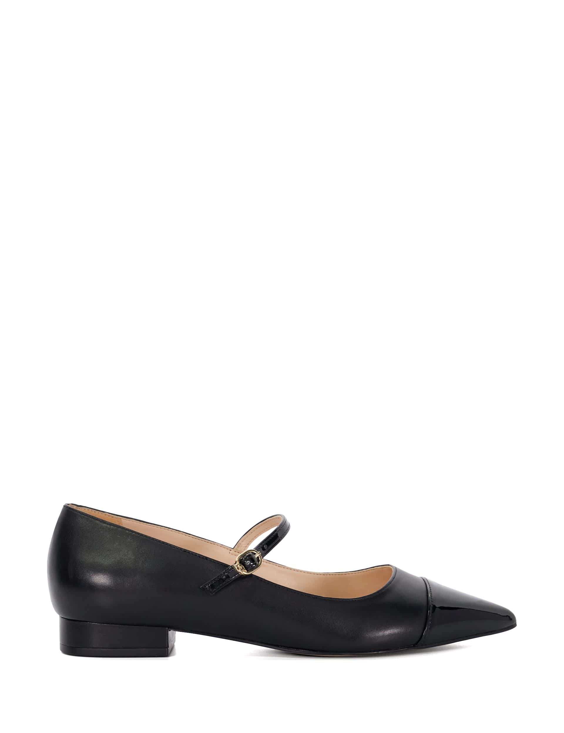 Dune London Women's Leather Buckle Block Heel Pointed Shoes - 5 - Black, Black