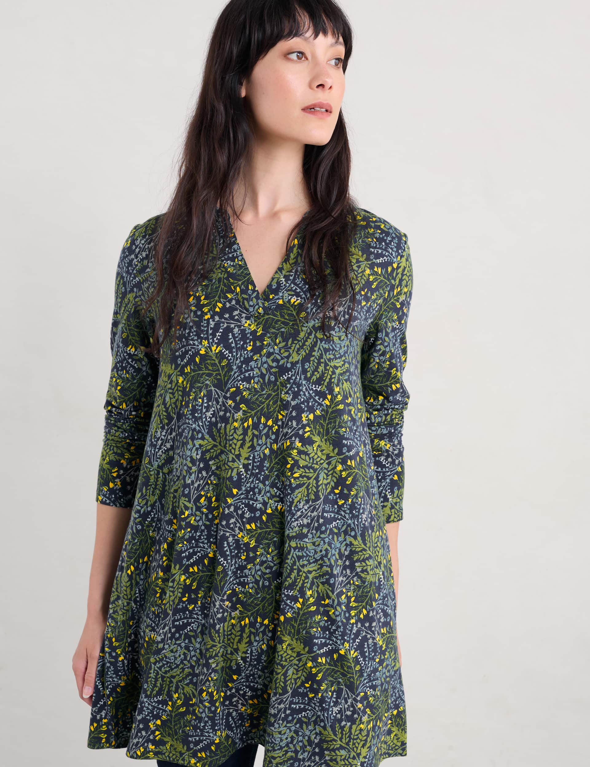 Seasalt Cornwall Women's Cotton Rich Jersey Printed Tunic - 12 - Dark Green Mix, Dark Green Mix