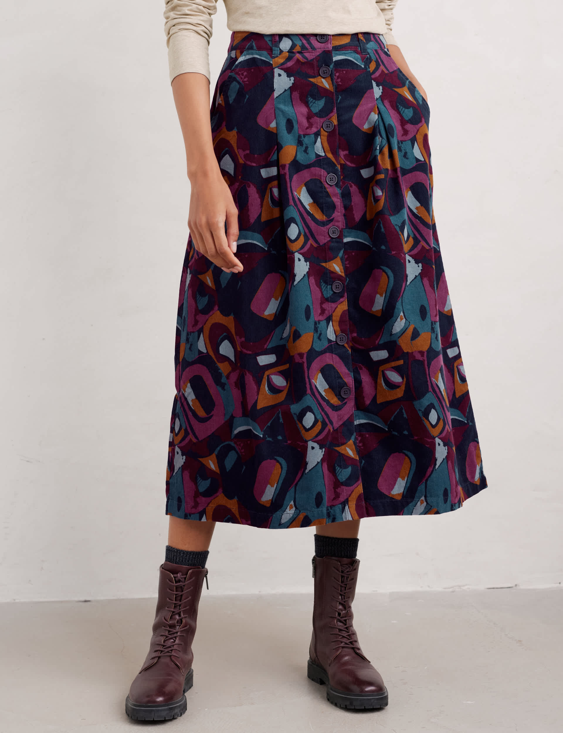 Seasalt Cornwall Women's Pure Cotton Printed Midi A-Line Skirt - 16 - Dark Navy Mix, Dark Navy Mix