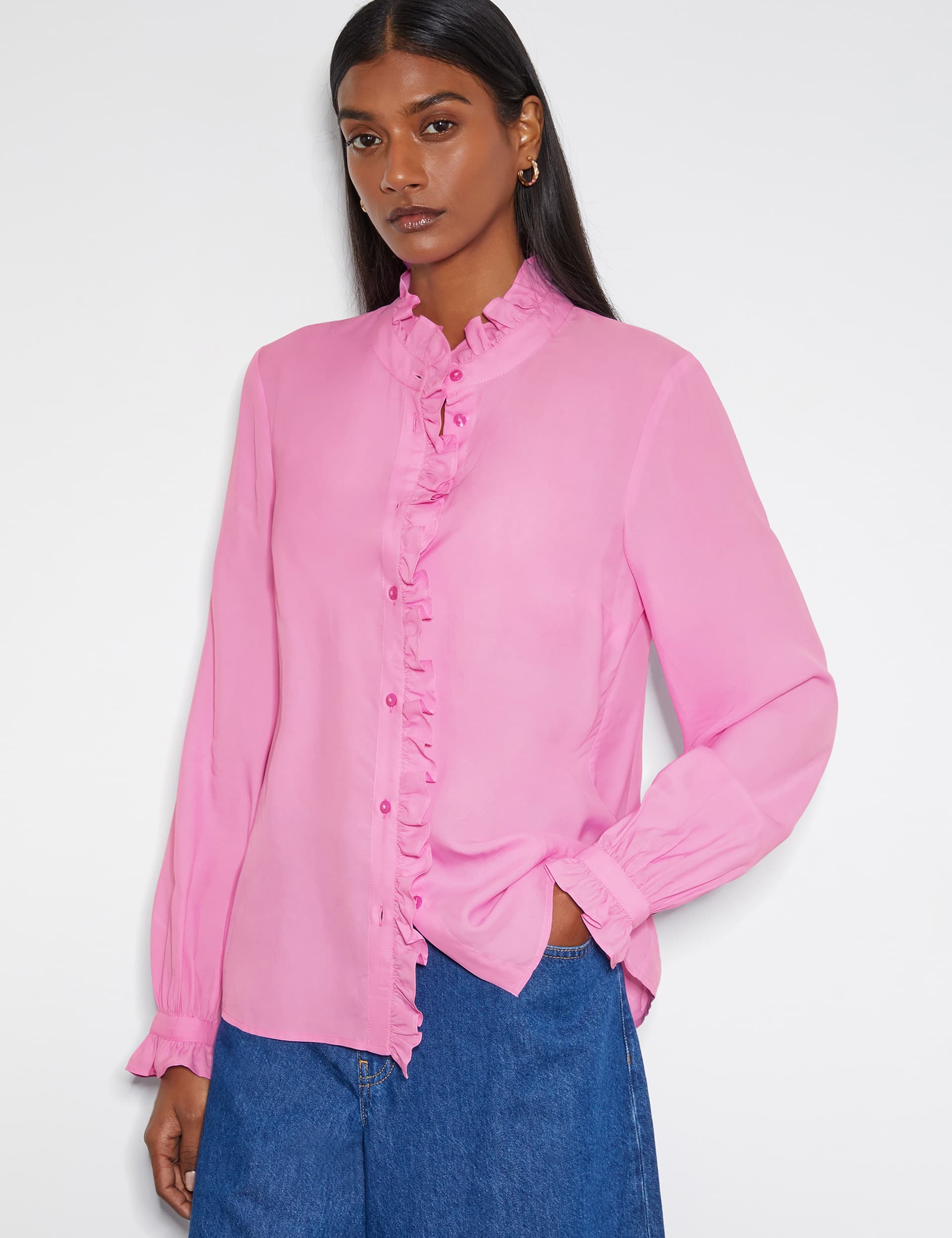 Monsoon Women's Collared Ruffle Blouse - 20 - Pink, Pink