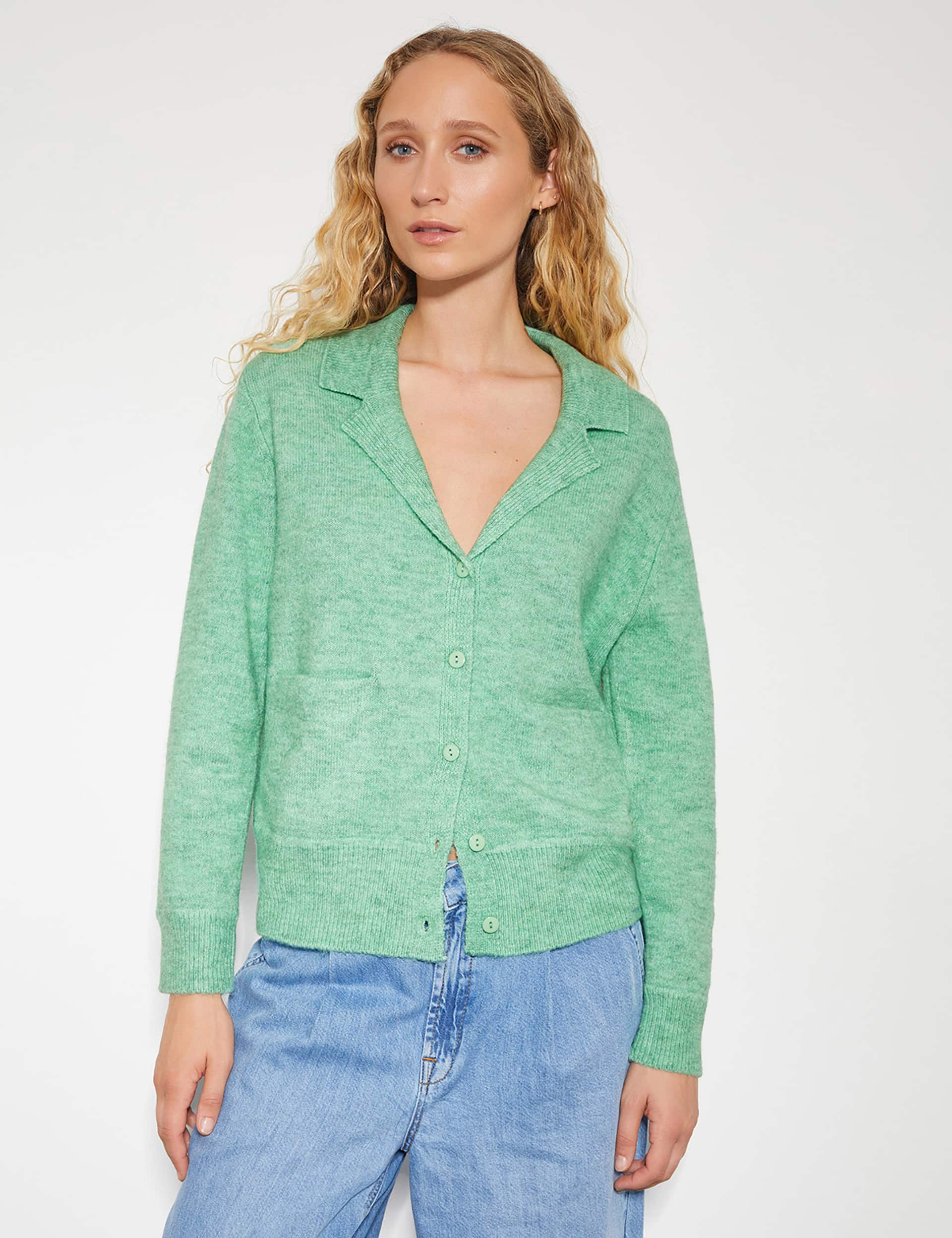 Monsoon Women's Textured Collared Button Front Cardigan - M - Green, Green