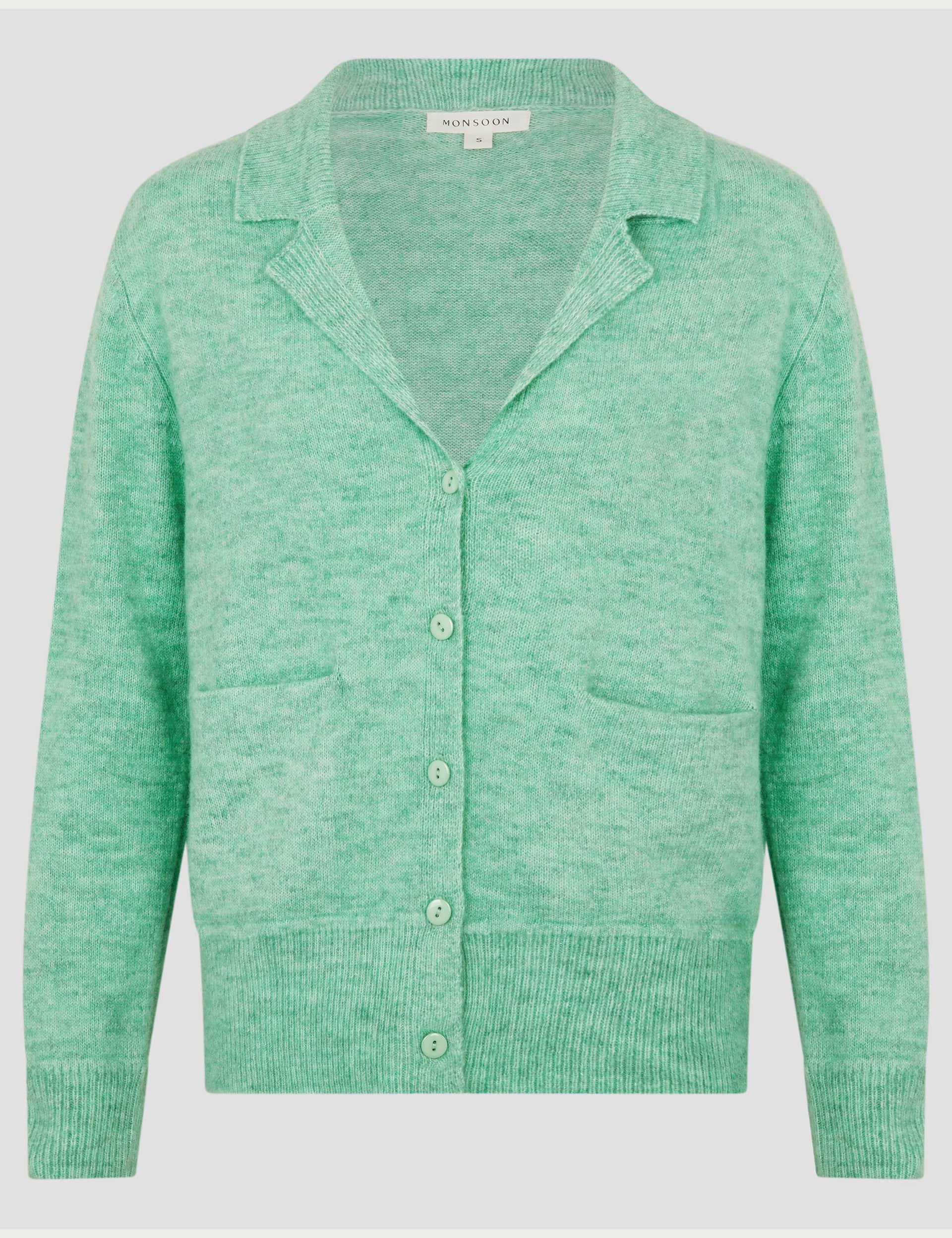 Monsoon Women's Textured Collared Button Front Cardigan - M - Green, Green