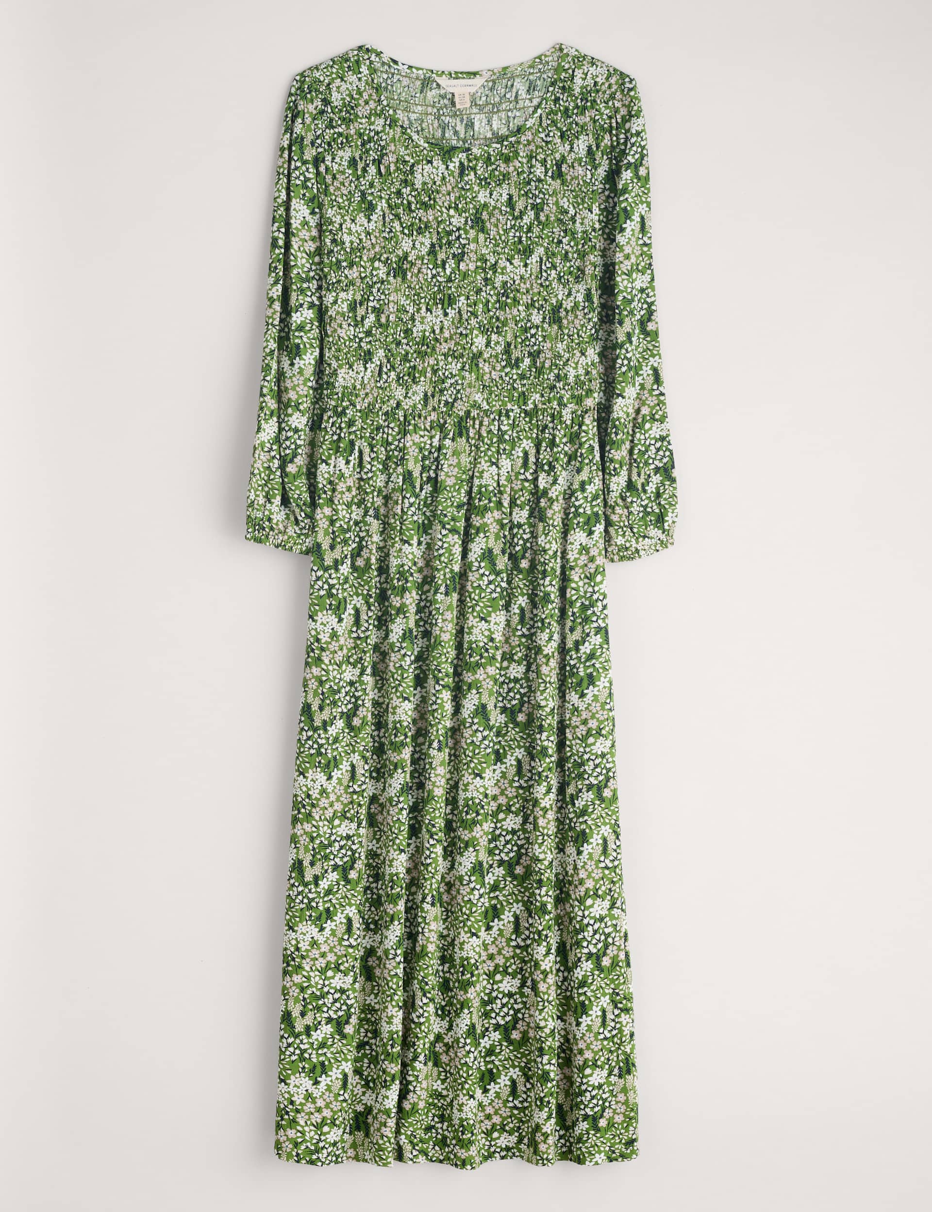 Seasalt Cornwall Women's Floral Round Neck Midaxi Waisted Dress - 8 - Green Mix, Green Mix