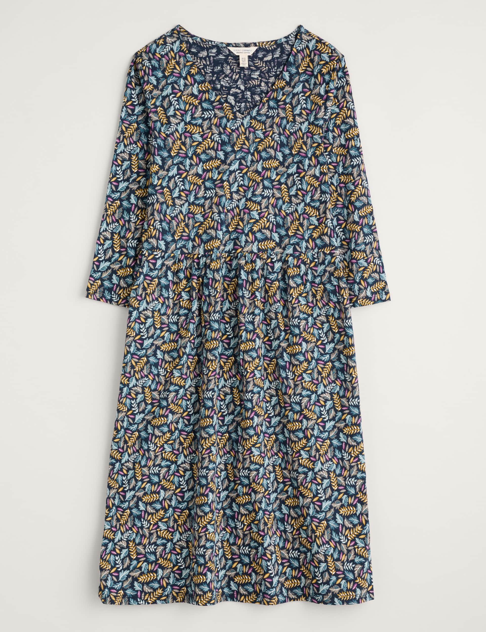 Seasalt Cornwall Women's Pure Cotton Printed Midi Waisted Dress - 8 - Blue Mix, Blue Mix