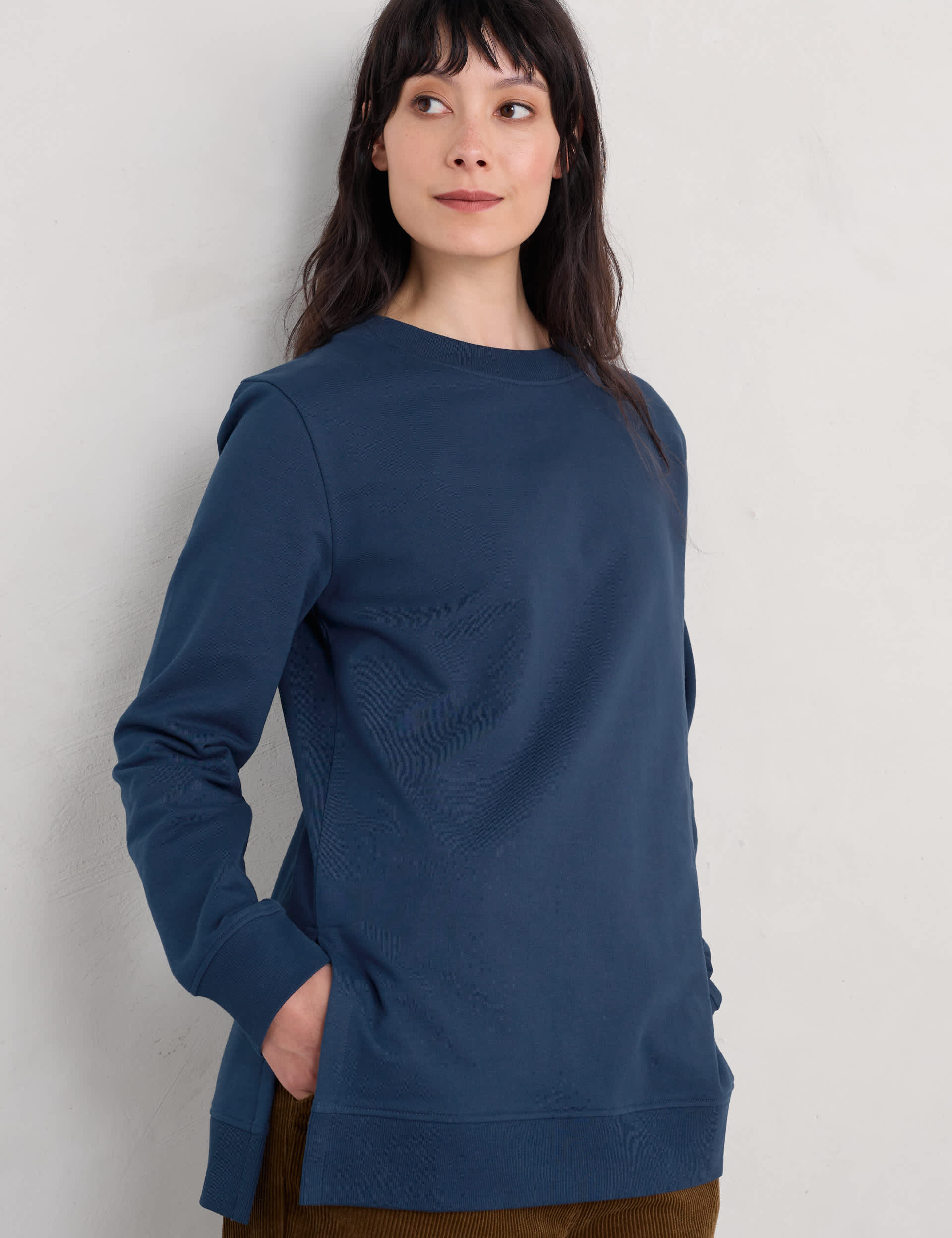 Seasalt Cornwall Women's Cotton Rich Textured Longline Sweatshirt - 12 - Navy, Navy