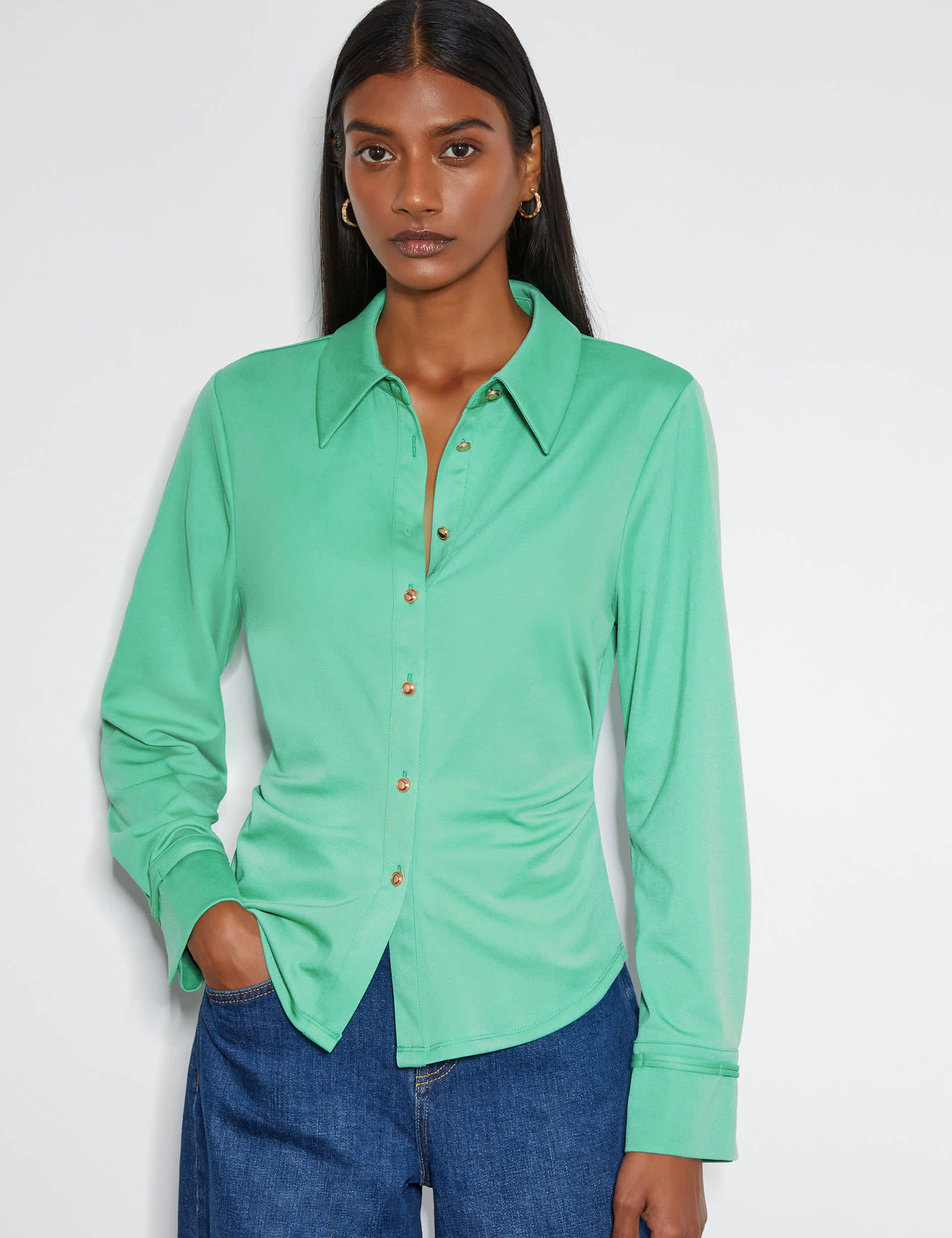 Monsoon Women's Jersey Button Through Shirt - M - Green, Green