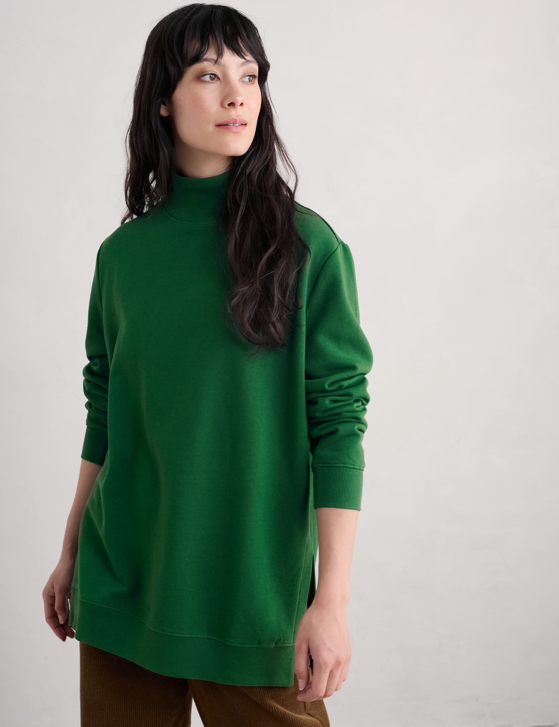 Seasalt Cornwall Women's Pure Cotton Textured Longline Sweatshirt - 16 - Green, Green