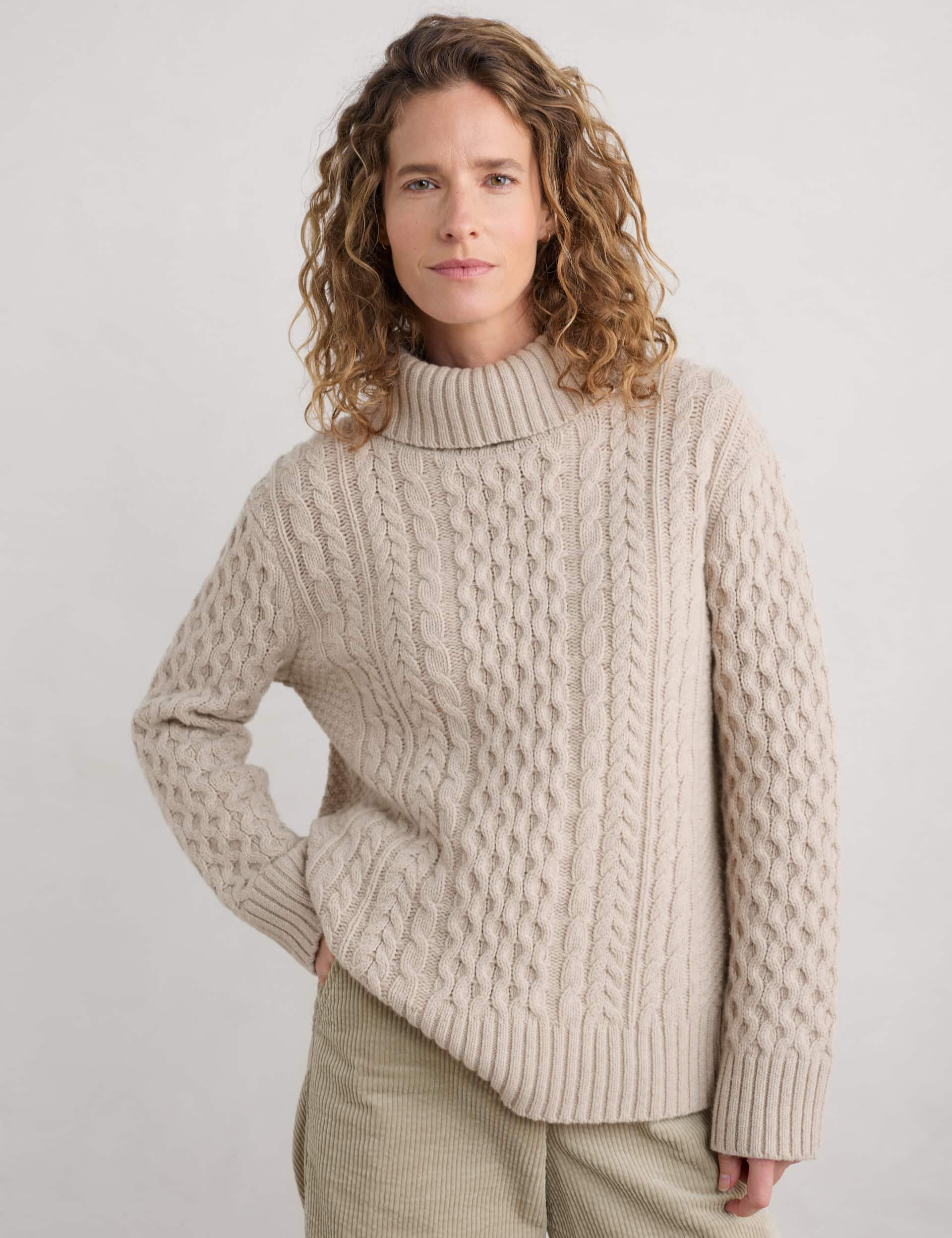 Seasalt Cornwall Women's Pure Merino Wool Textured Roll Neck Jumper - 14 - Natural, Natural