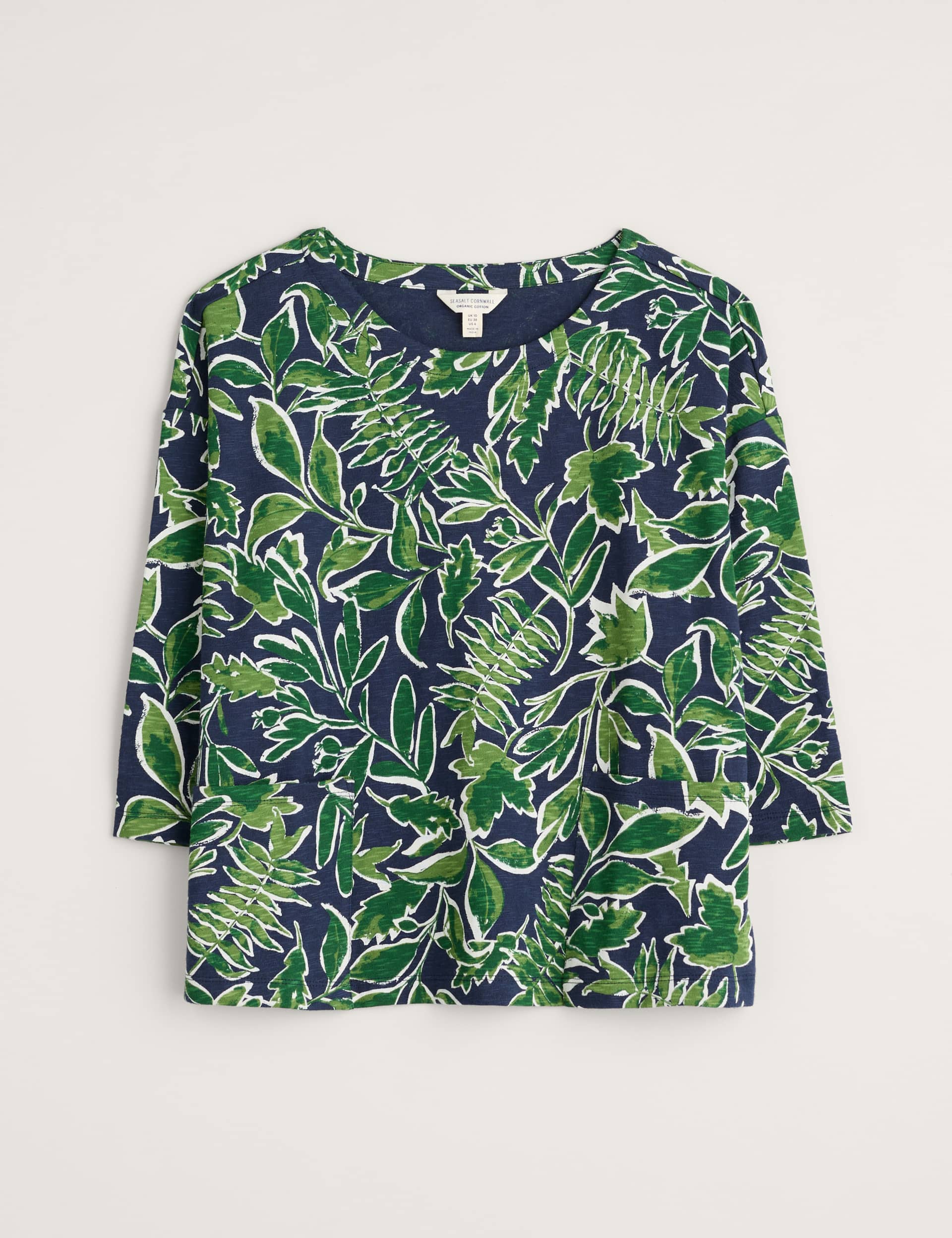 Seasalt Cornwall Women's Pure Cotton Printed Round Neck Top - 12 - Dark Green Mix, Dark Green Mix