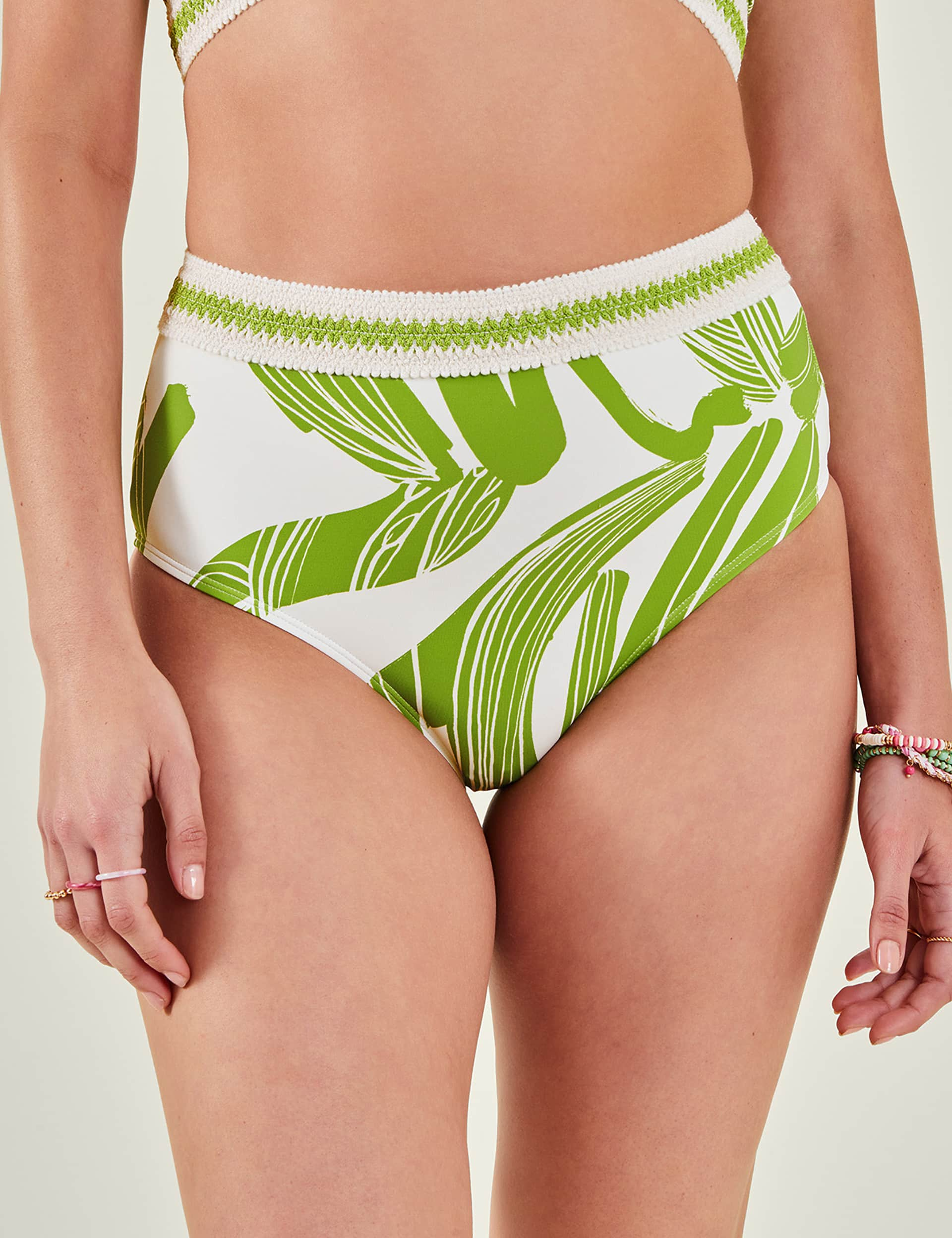 Accessorize Women's Printed High Waisted Bikini Bottoms - 10 - Green Mix, Green Mix