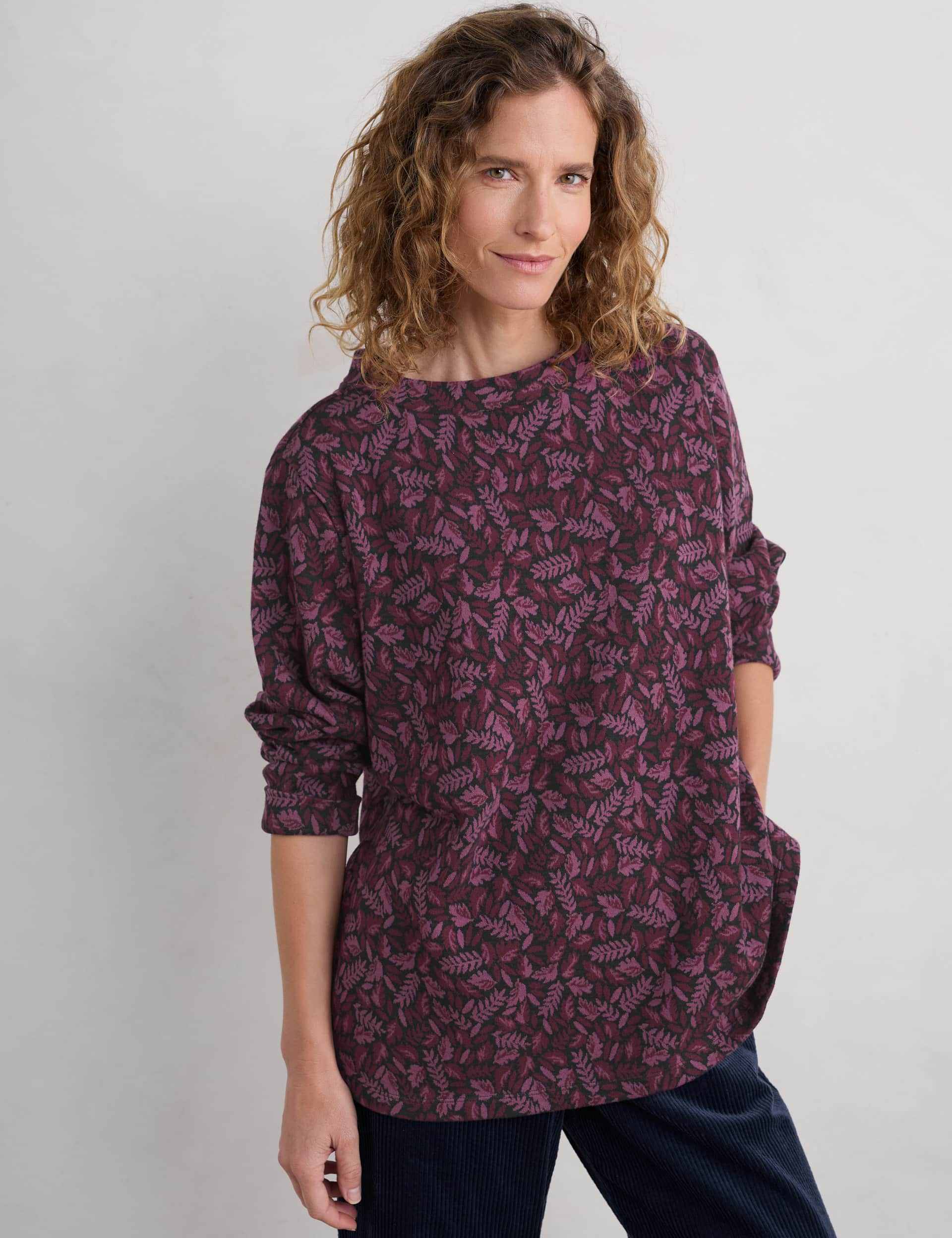 Seasalt Cornwall Women's Cotton Rich Floral Relaxed Sweatshirt - 14 - Purple Mix, Purple Mix