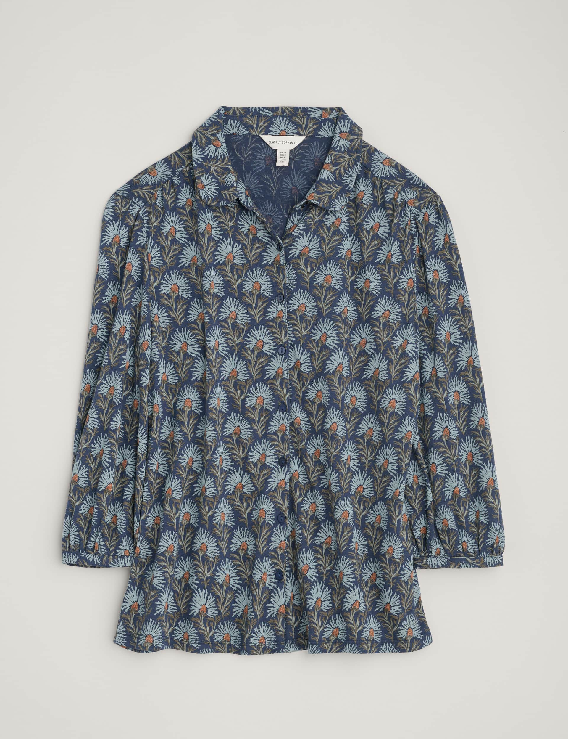 Seasalt Cornwall Women's Cotton Rich Printed Shirt - 22 - Dark Navy Mix, Dark Navy Mix