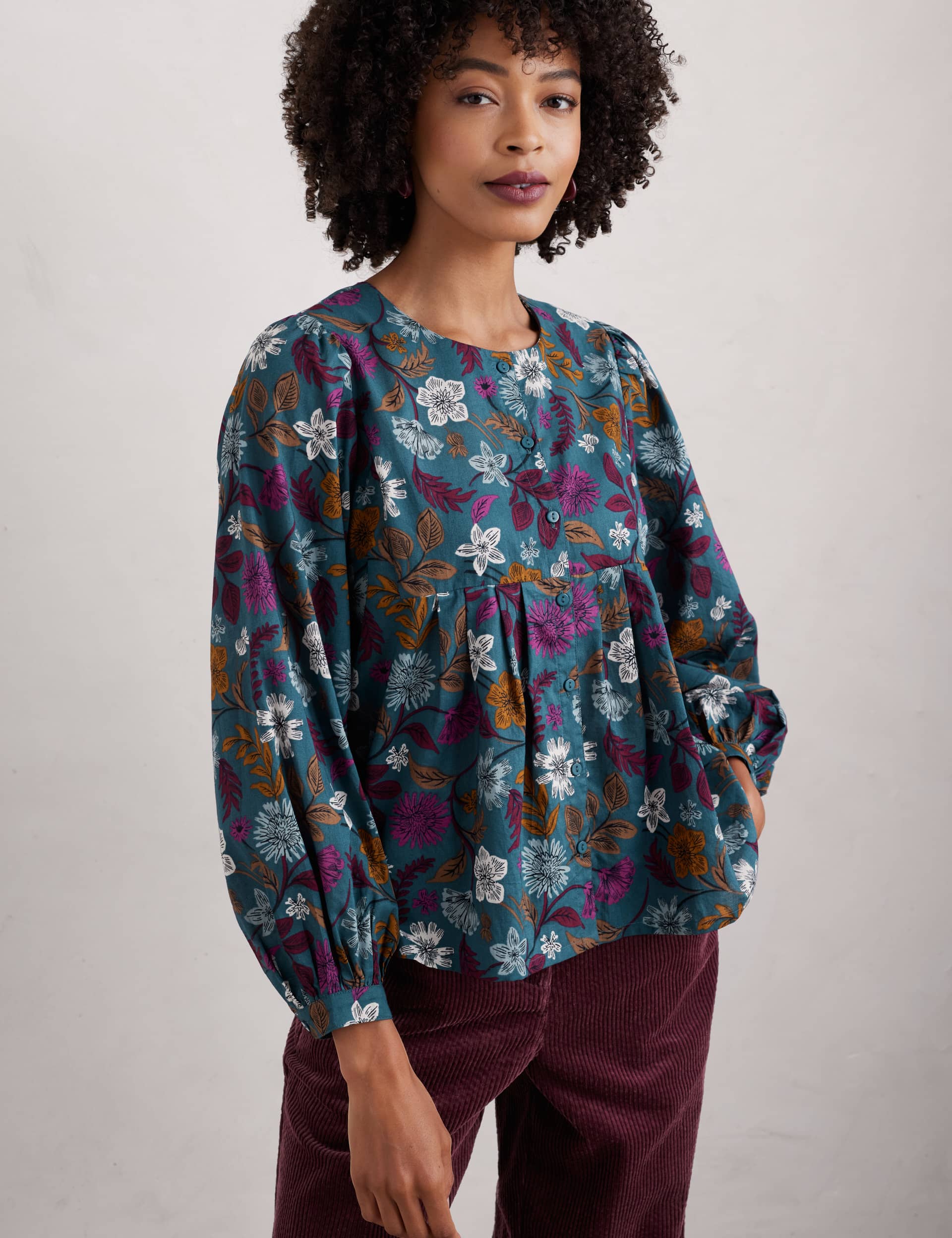 Seasalt Cornwall Women's Pure Cotton Printed Shirt - 12 - Blue Mix, Blue Mix