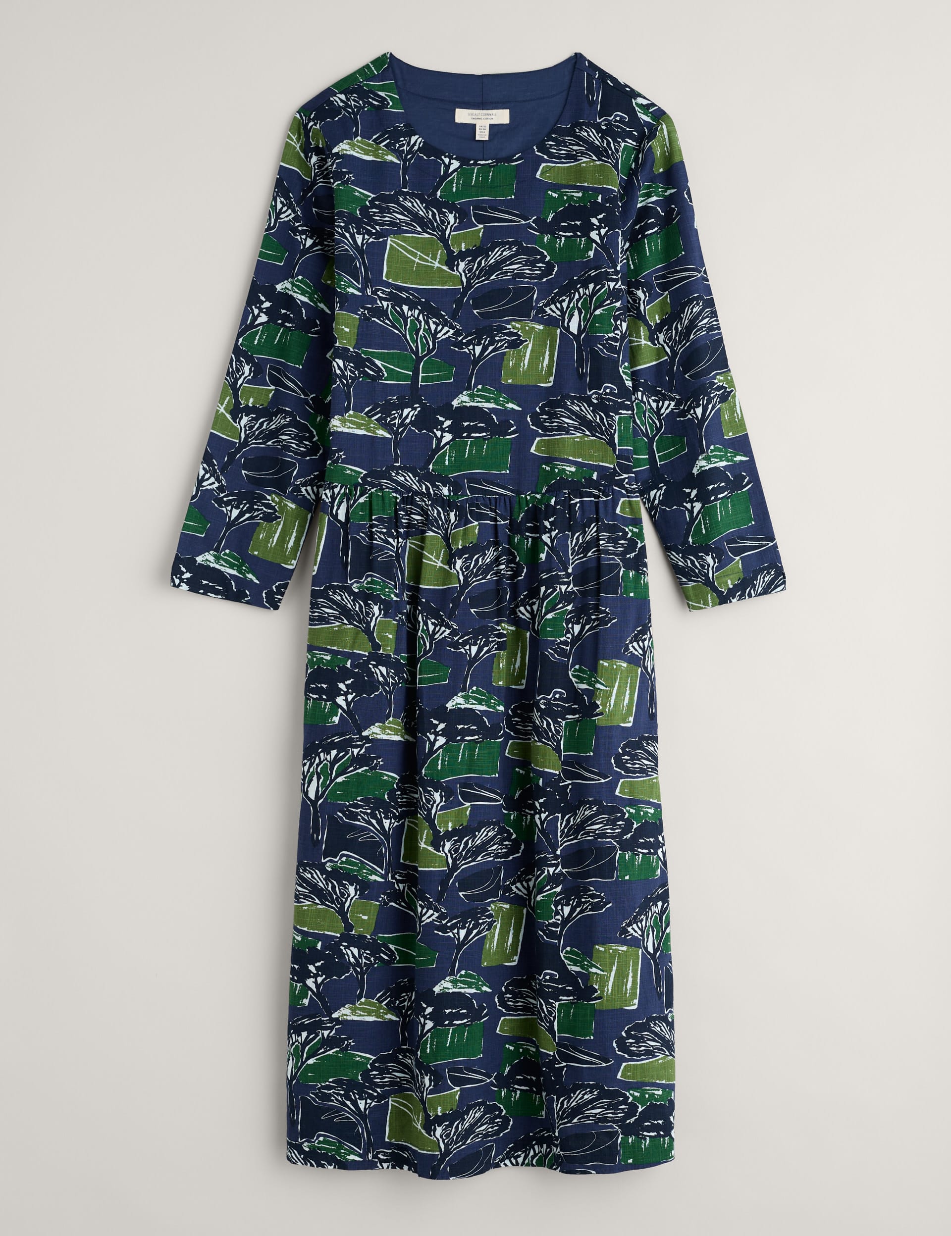 Seasalt Cornwall Women's Pure Cotton Printed Midi Waisted Dress - 14REG - Navy Mix, Navy Mix