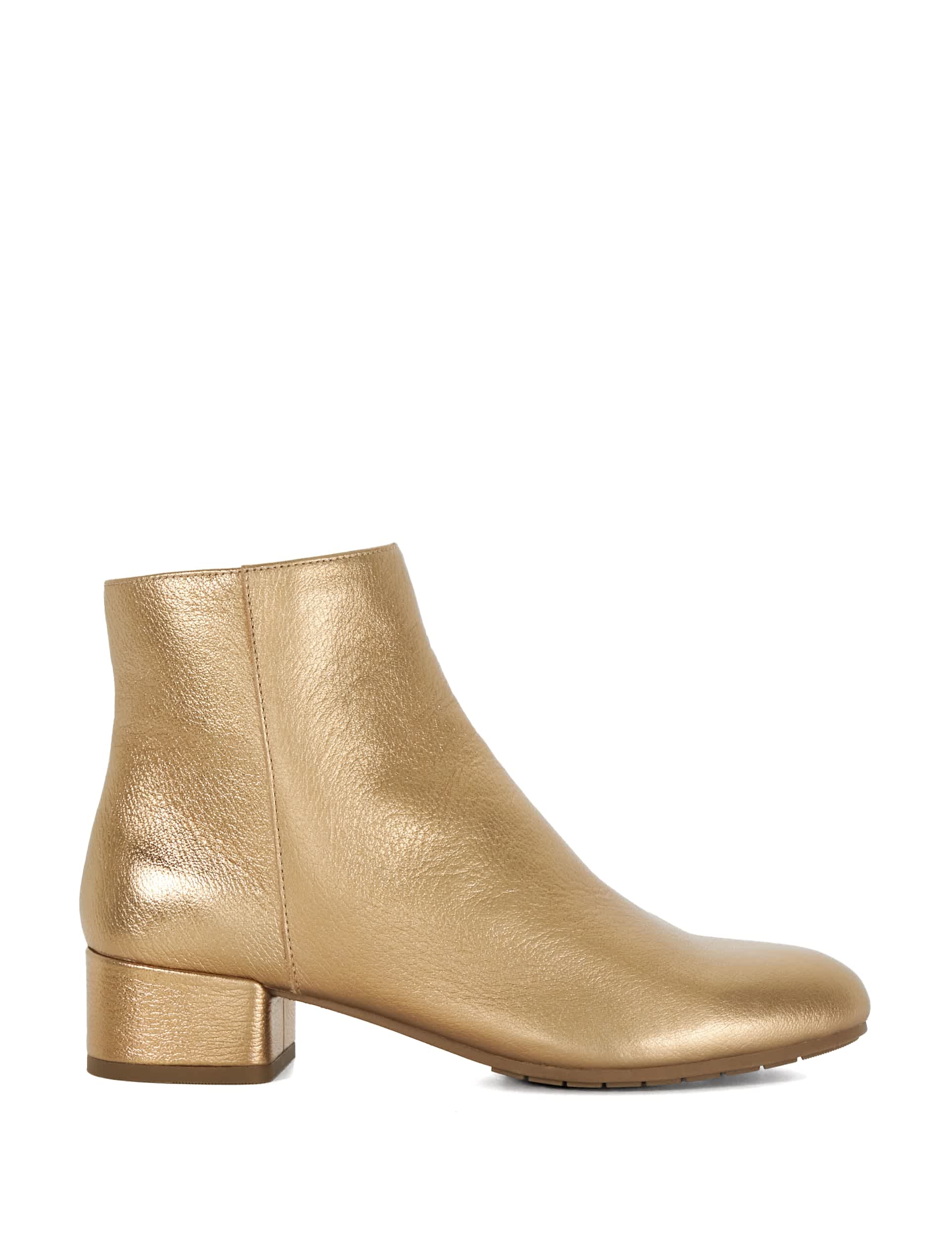 Dune London Women's Leather Metallic Block Heel Ankle Boots - 4 - Gold, Gold