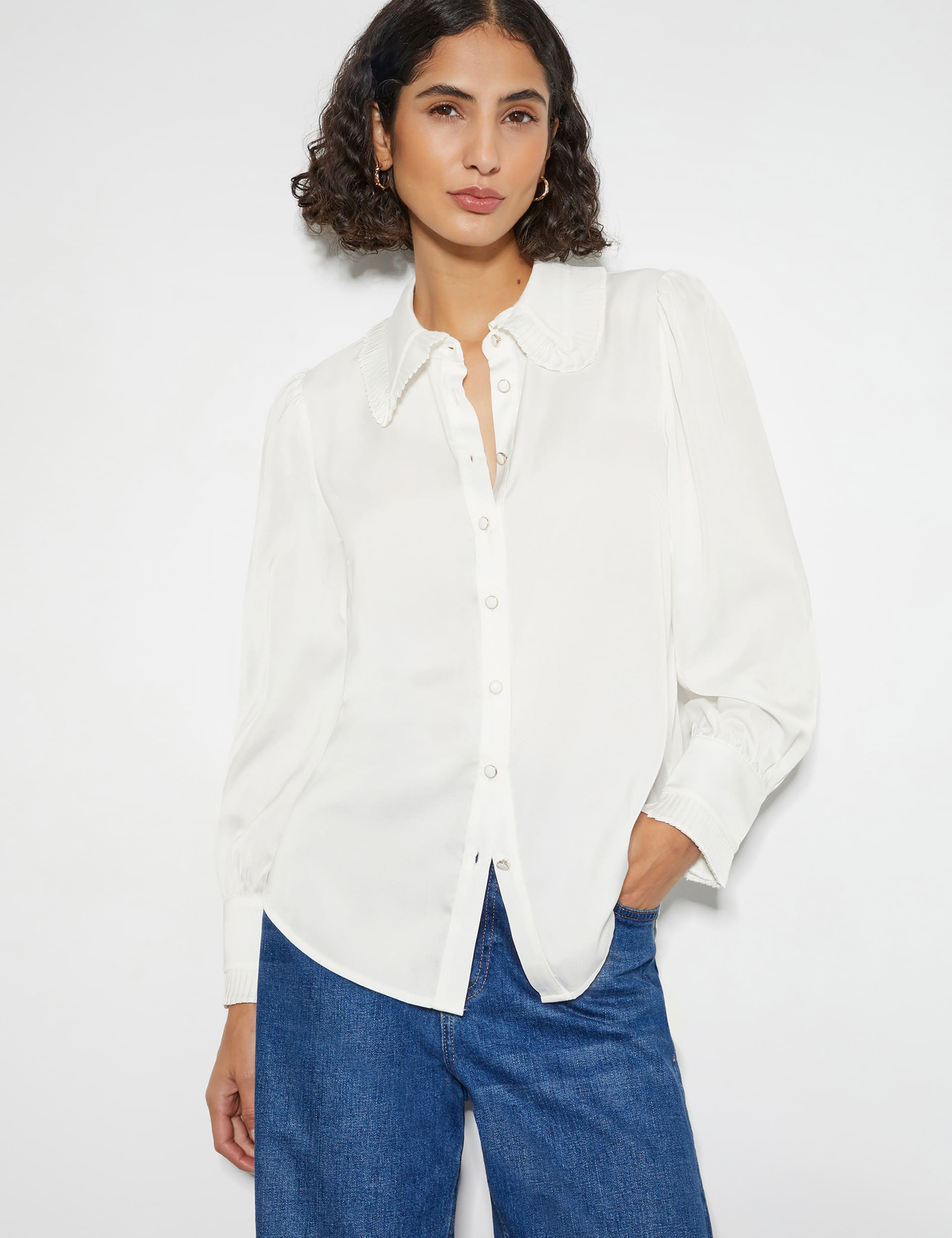 Monsoon Women's Collared Frill Detail Shirt - 20 - White, White