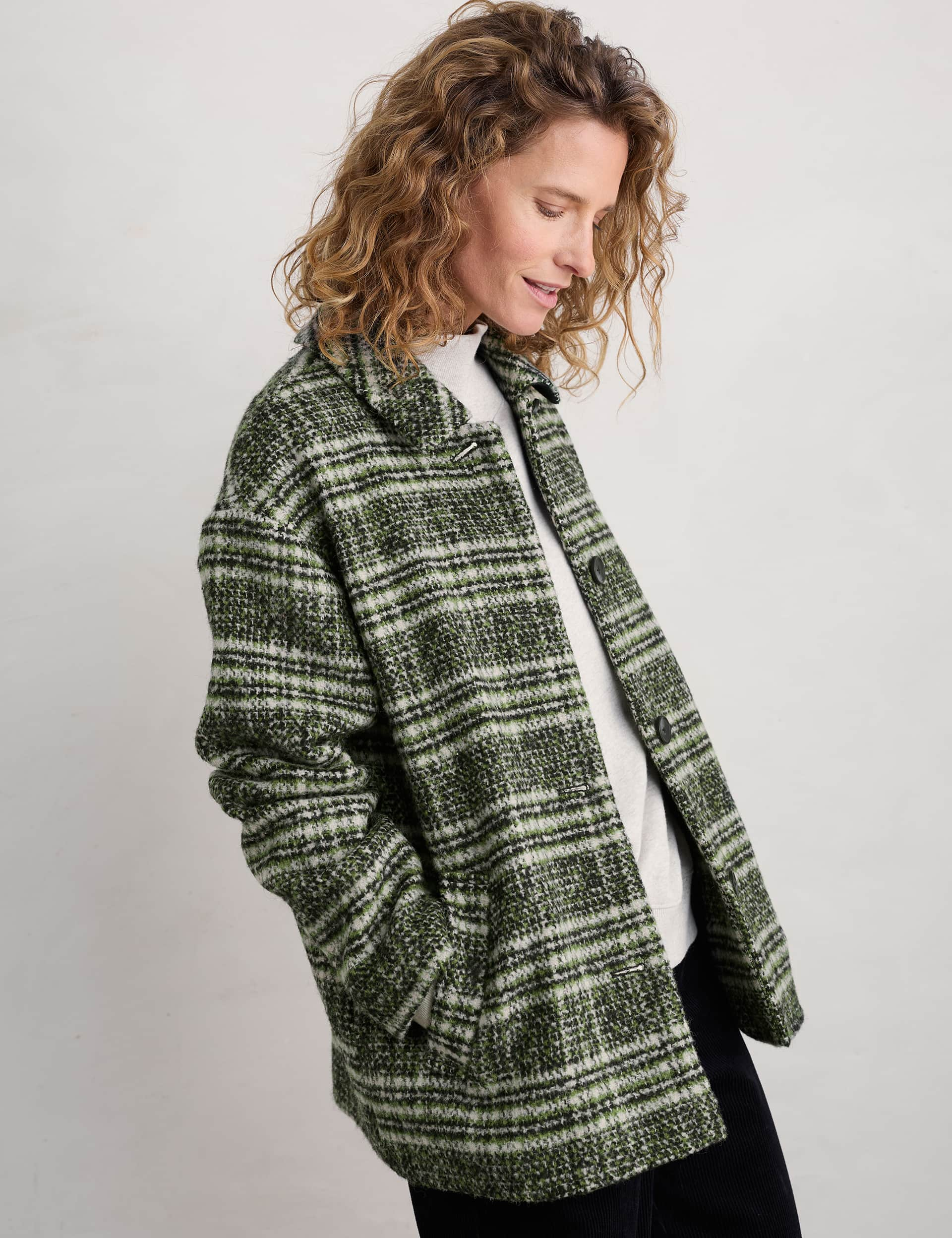 Seasalt Cornwall Women's Wool Blend Checked Relaxed Coat - 14REG - Black Mix, Black Mix