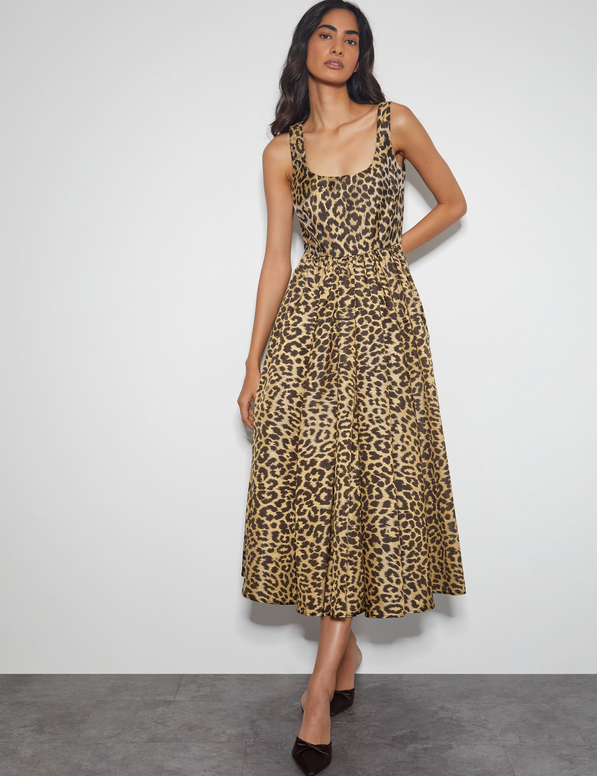 Monsoon Women's Animal Print Midi Waisted Dress - 8 - Brown Mix, Brown Mix