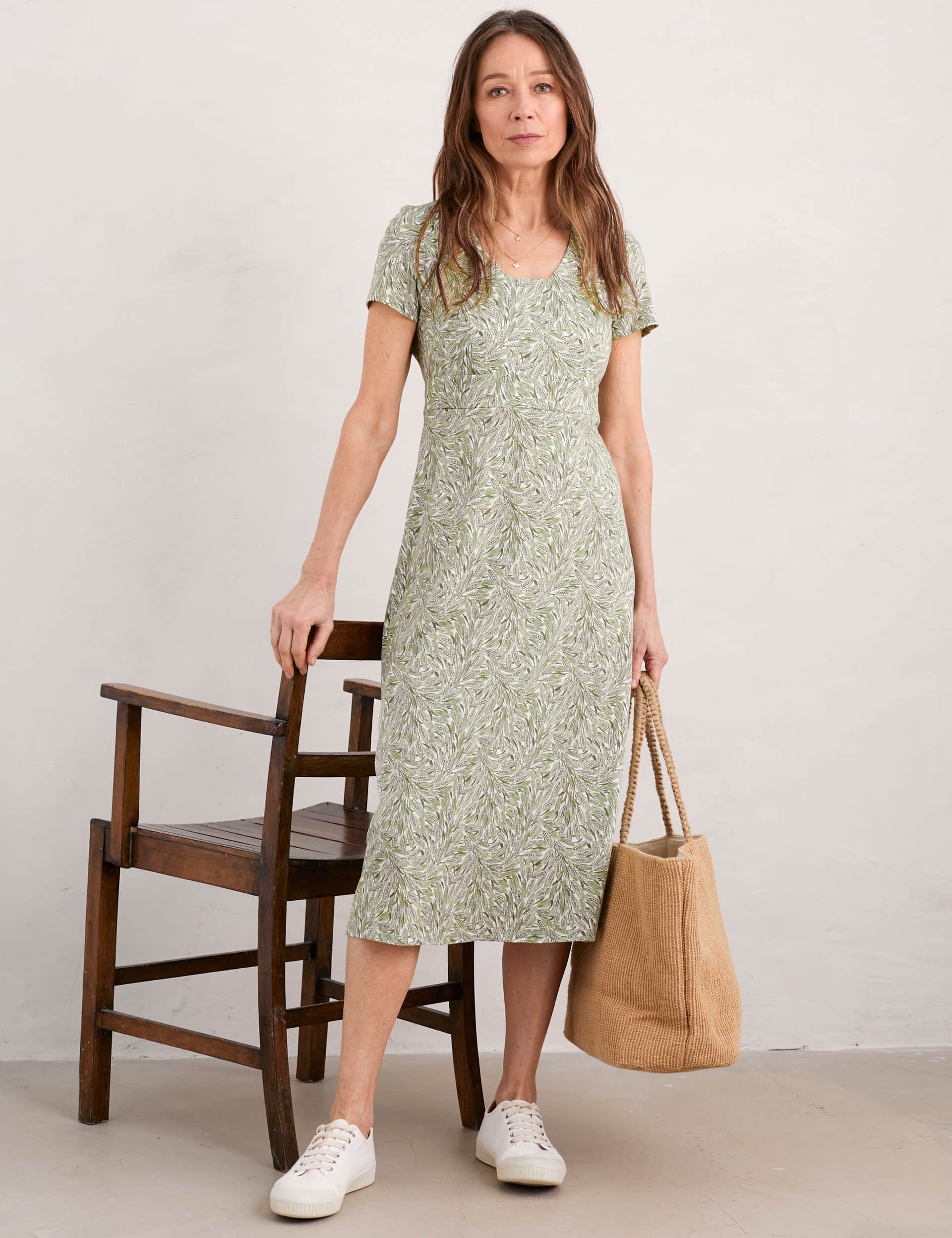 Seasalt Cornwall Women's Cotton Rich Floral Square Neck Midi Dress