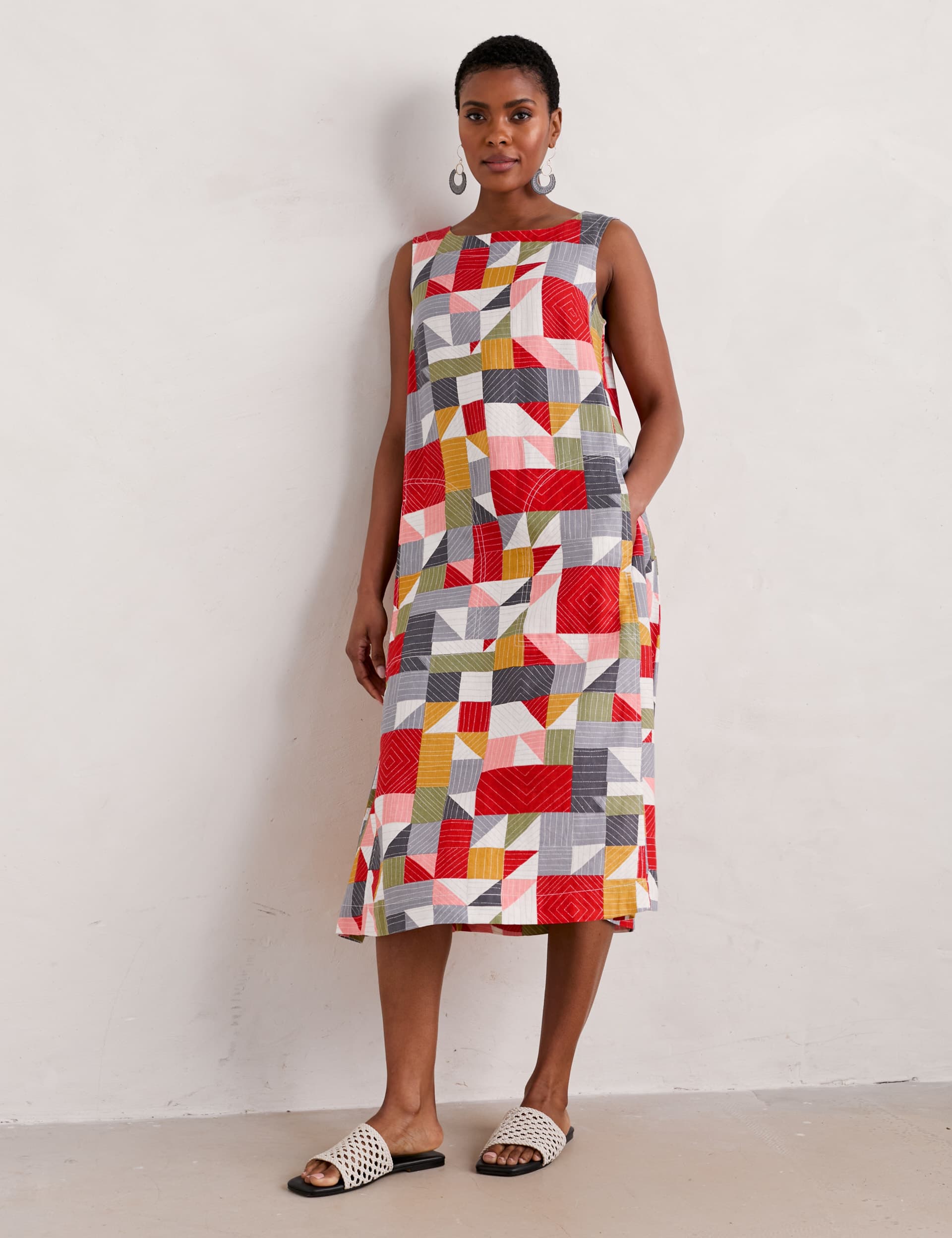 Seasalt Cornwall Women's Pure Linen Geometric Midi Shift Dress