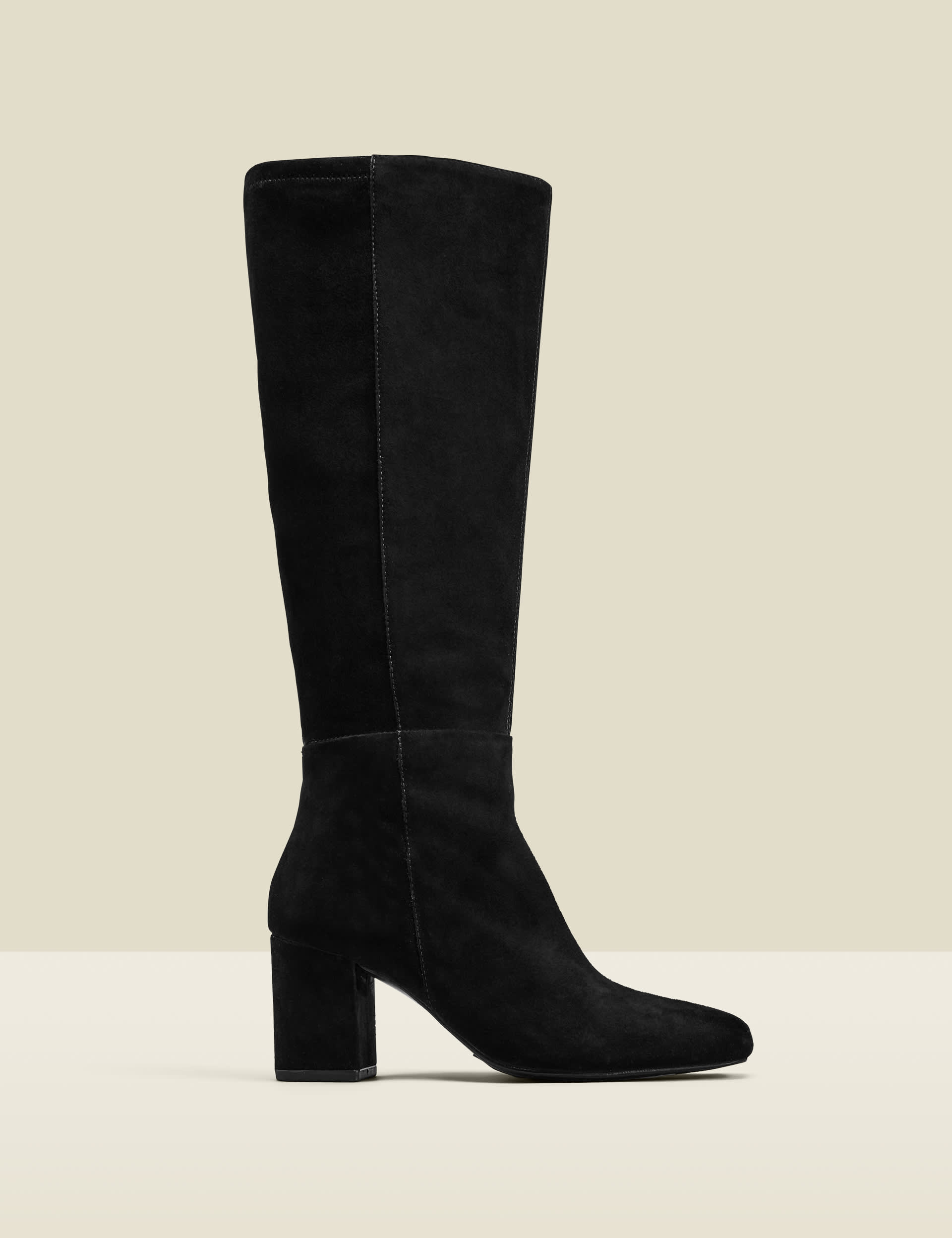 Sosandar Women's Suede Block Heel Knee High Boots - 5 - Black, Black