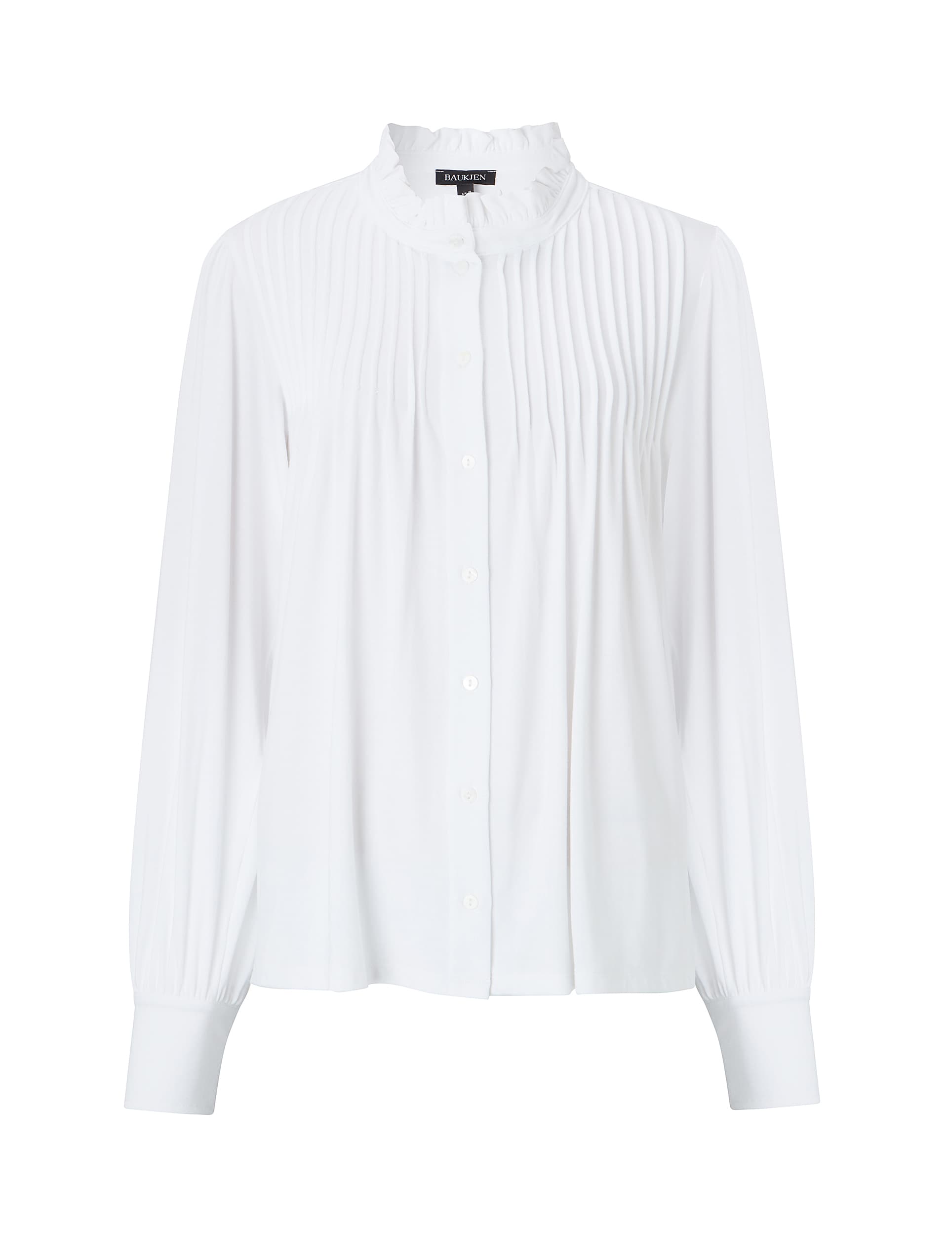 Baukjen Women's High Neck Relaxed Pintuck Blouse - 14 - White, White