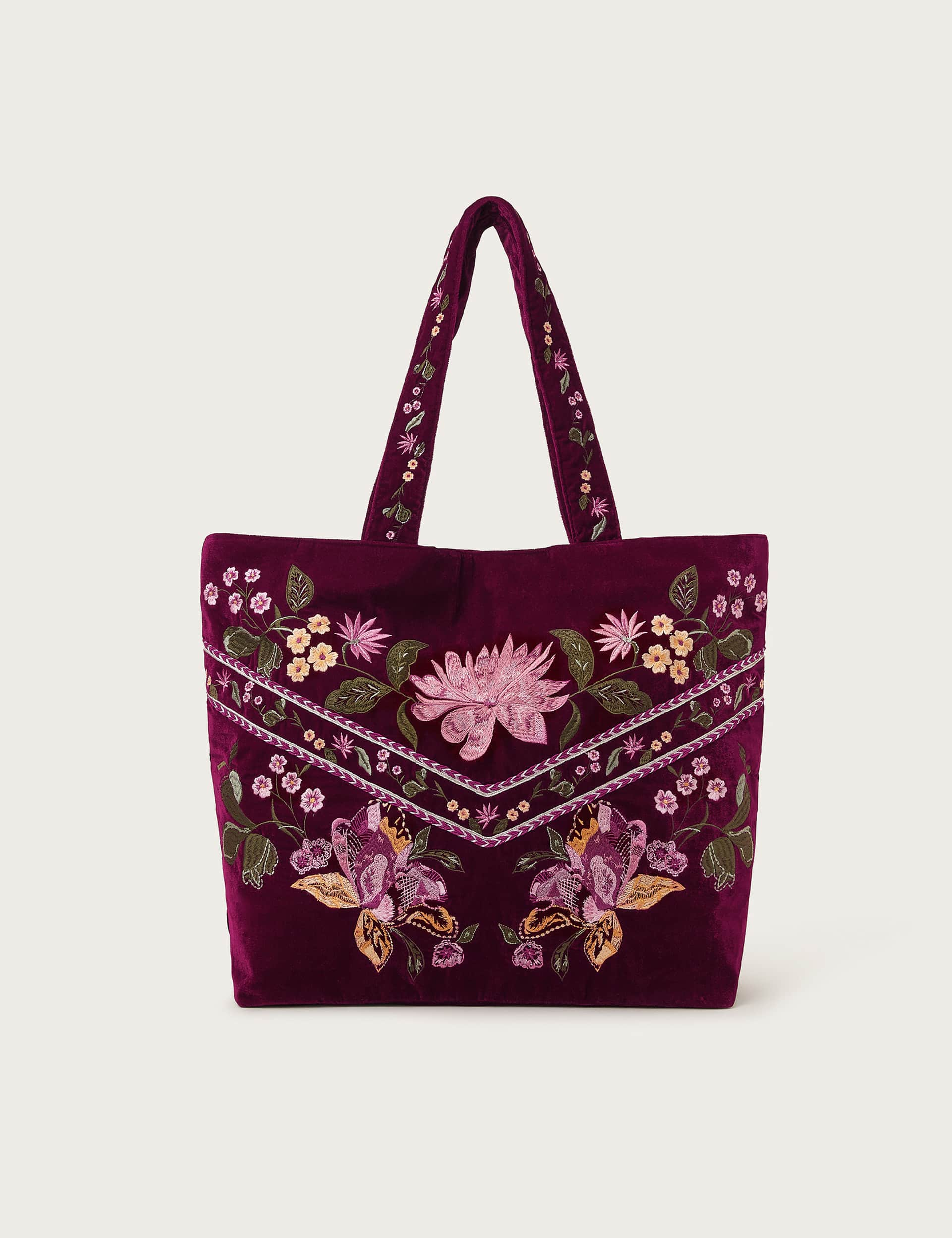 Monsoon Women's Embellished Floral Tote Bag - Burgundy Mix, Burgundy Mix