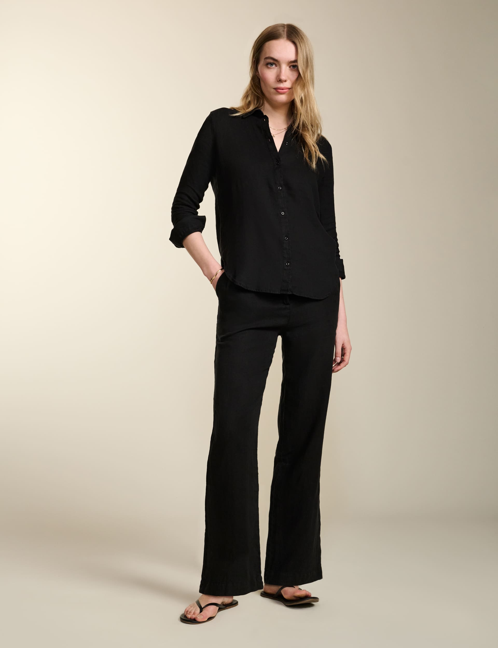 Baukjen Women's Pure Linen Collared Shirt - 10 - Black, Black