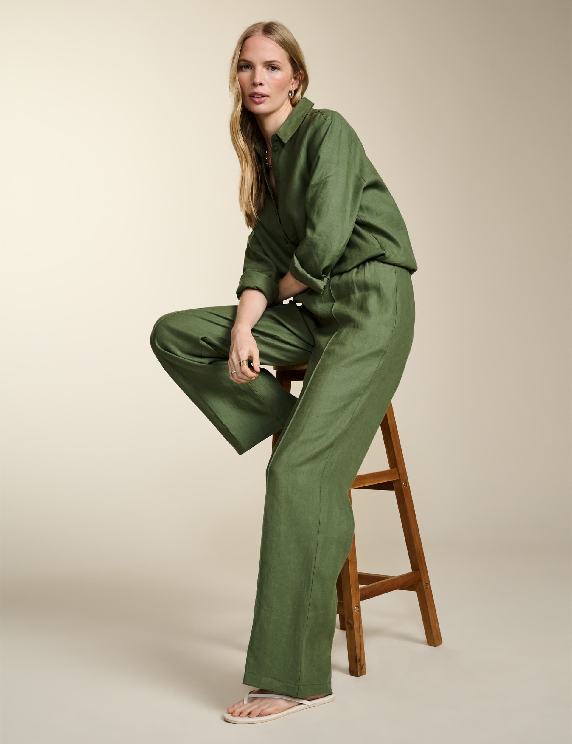 Baukjen Women's Pure Linen Wide Leg Trousers