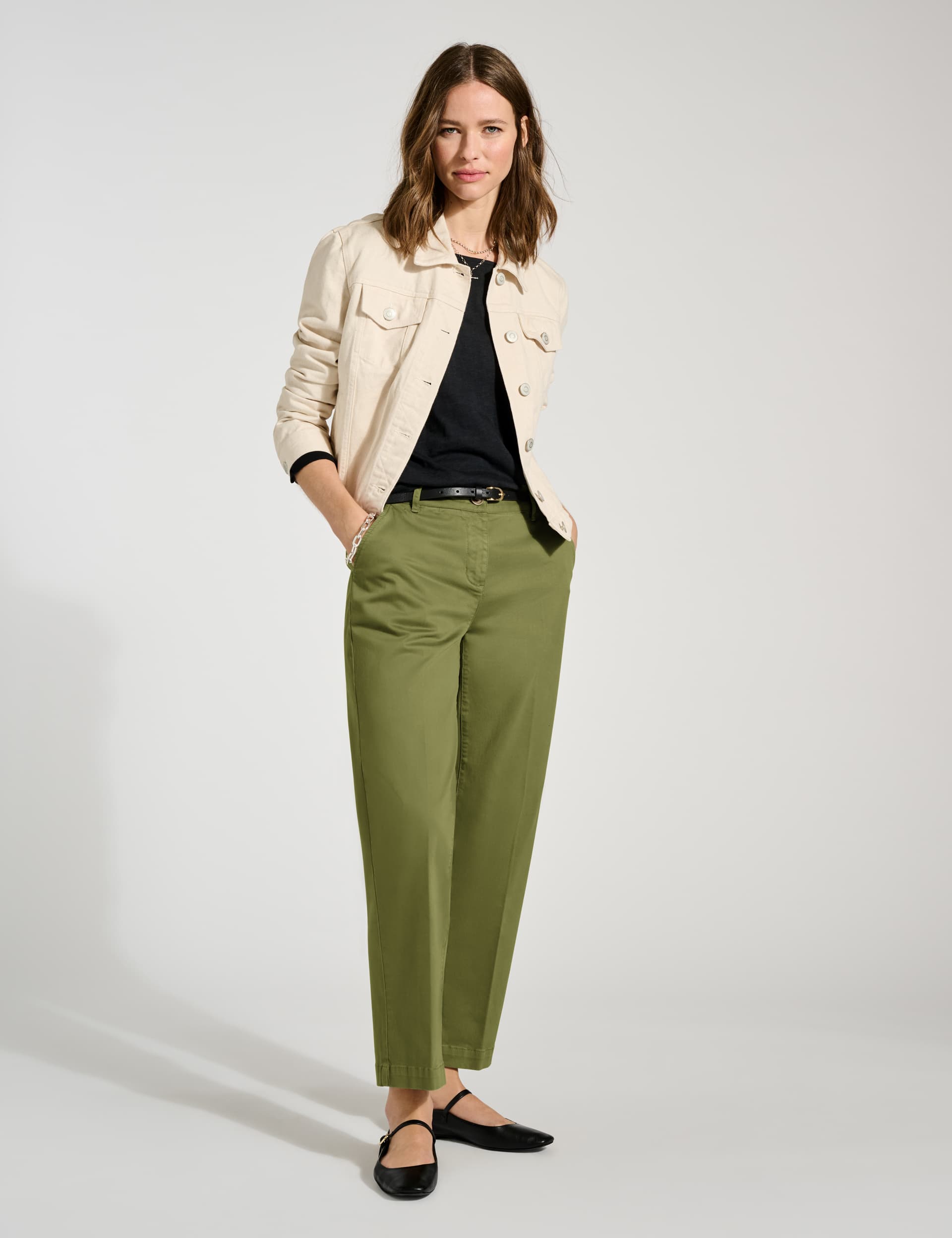 Baukjen Women's Cotton Rich Tapered Ankle Grazer Chinos - 12 - Olive, Olive