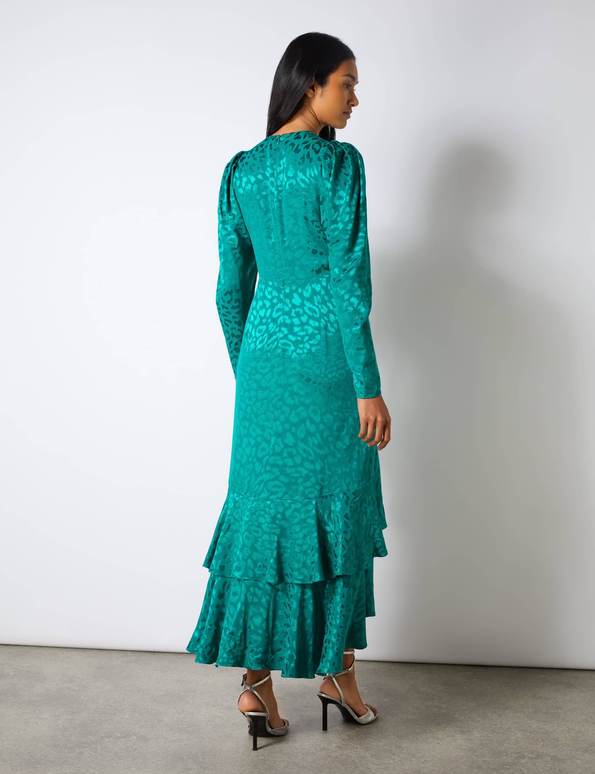 Ro&Zo Women's Jacquard Animal Print Frill Hem Maxi Tea Dress - 8REG - Teal, Teal