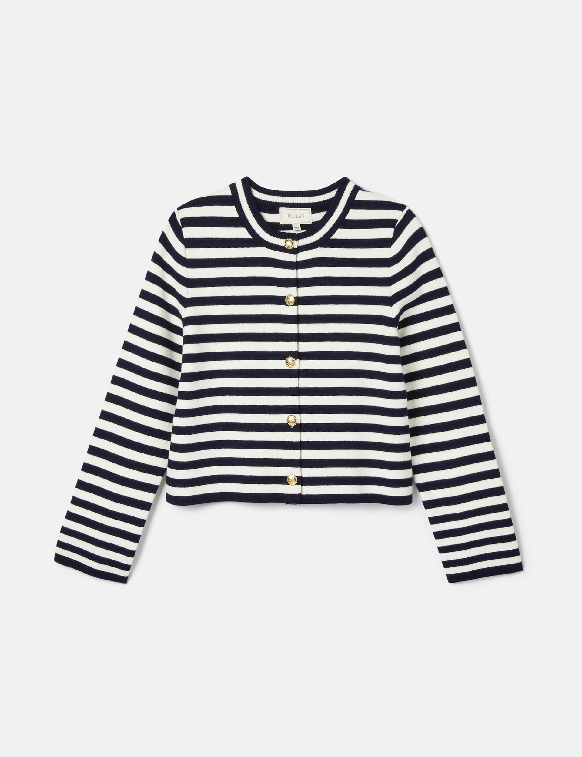 Joules Women's Pure Cotton Striped Crew Neck Cardigan - L - Navy Mix, Navy Mix