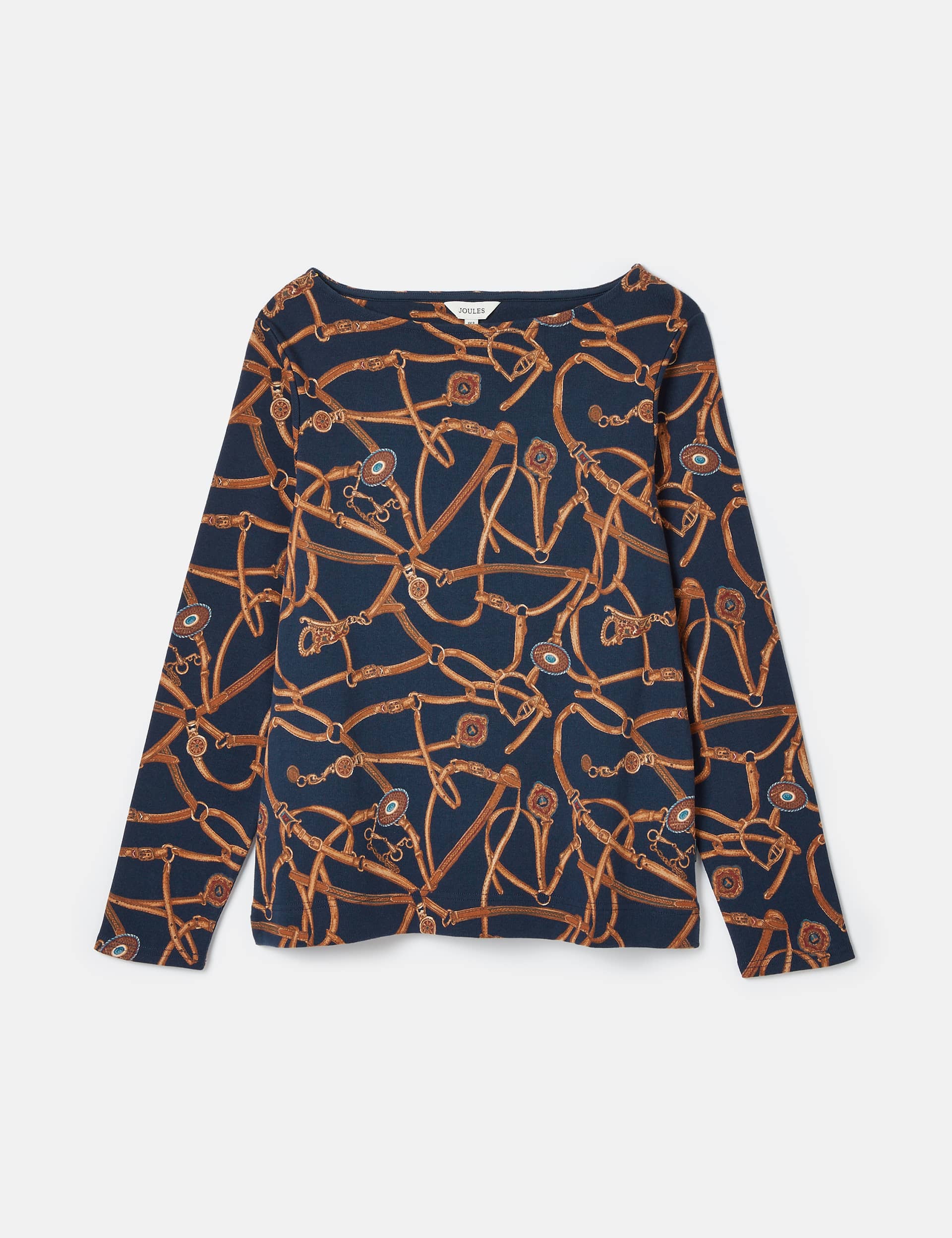 Joules Women's Printed Slash Neck Top - 12 - Navy Mix, Navy Mix