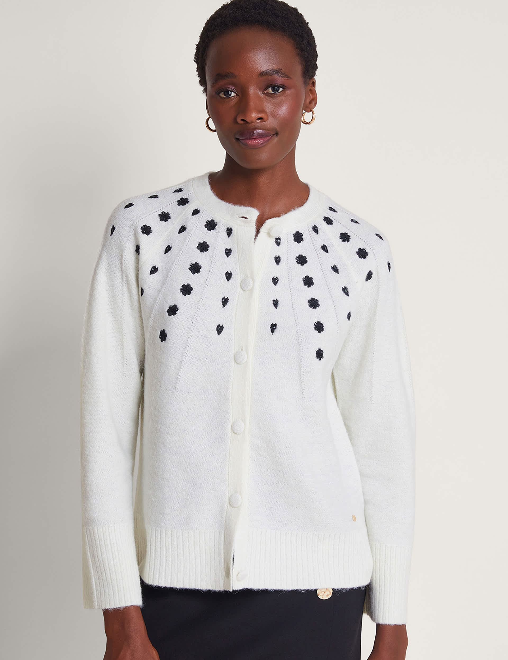 Monsoon Women's Embroidered Button Front Cardigan - S - Ivory Mix, Ivory Mix