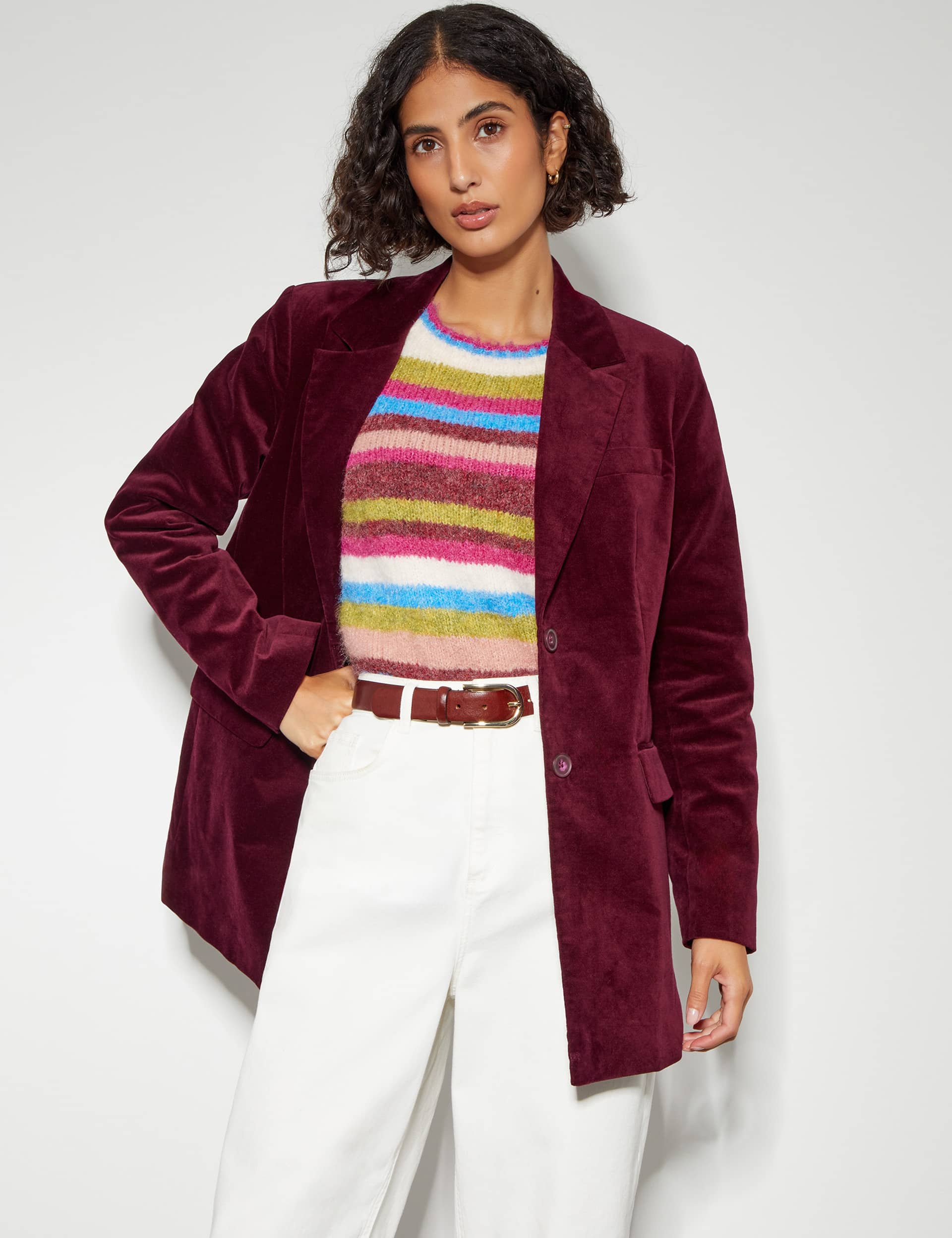 Monsoon Women's Cotton Rich Blazer - 20 - Burgundy, Burgundy