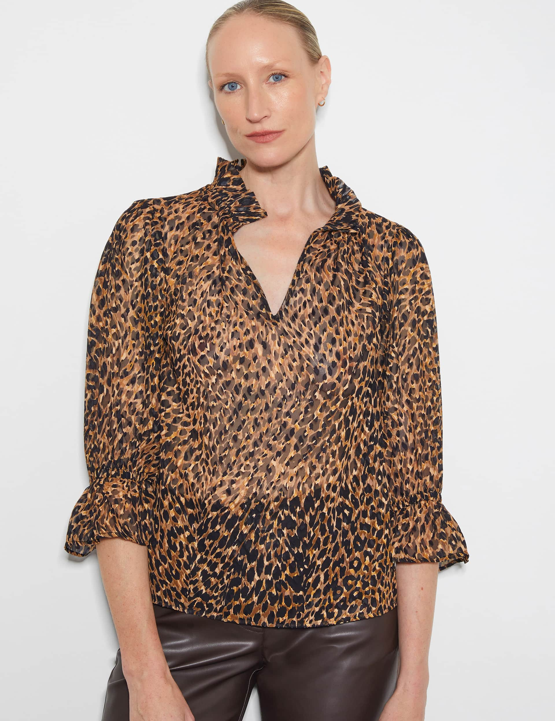 Monsoon Women's Animal Print High Neck Blouse - Brown Mix, Brown Mix