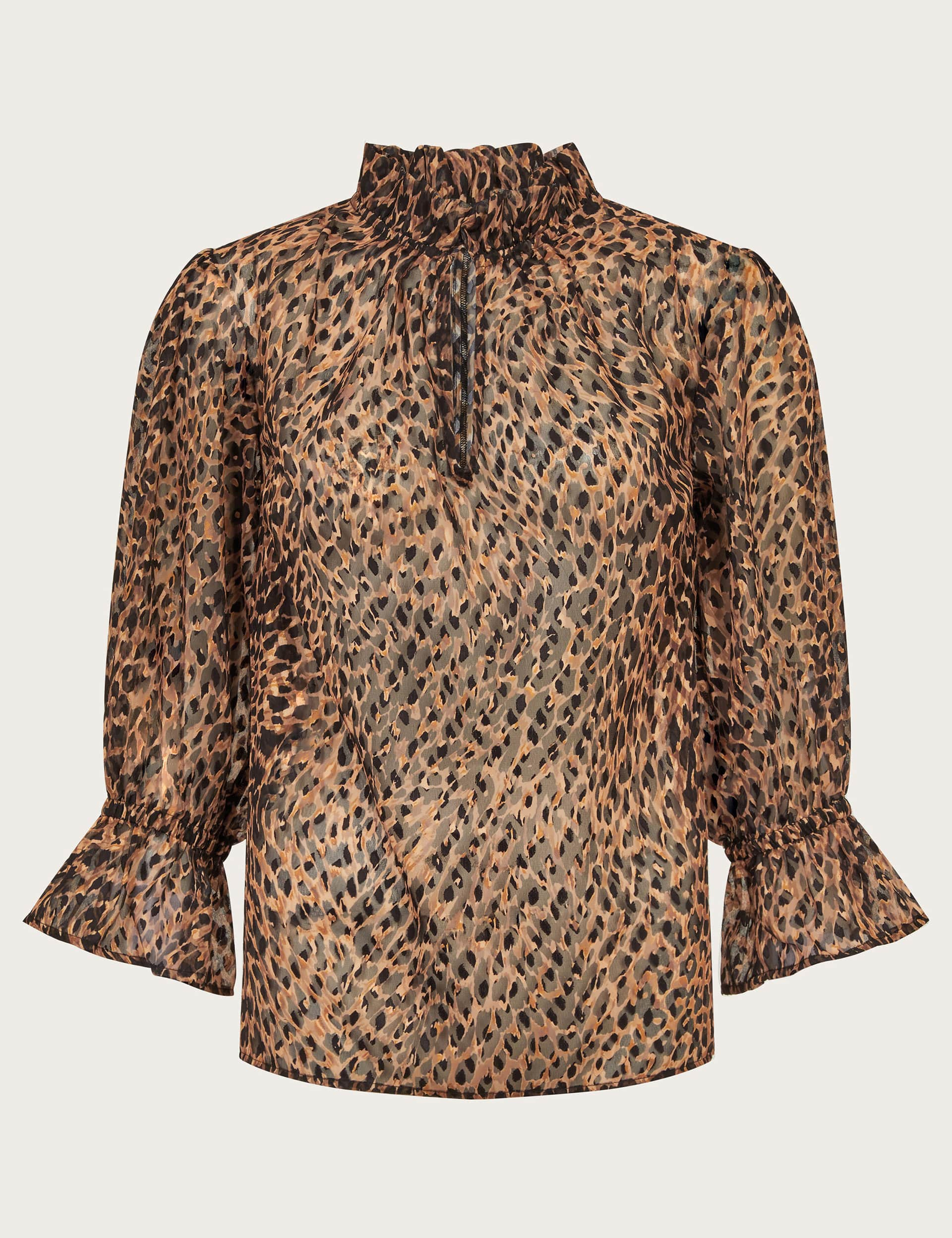 Monsoon Women's Animal Print High Neck Blouse - Brown Mix, Brown Mix