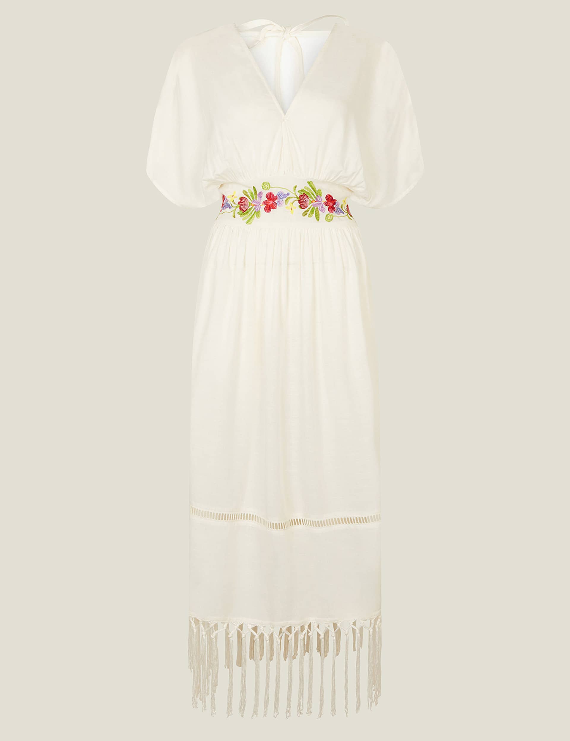 Accessorize Women's Embroidered V-Neck Maxi Kaftan Dress - XS - Ivory, Ivory