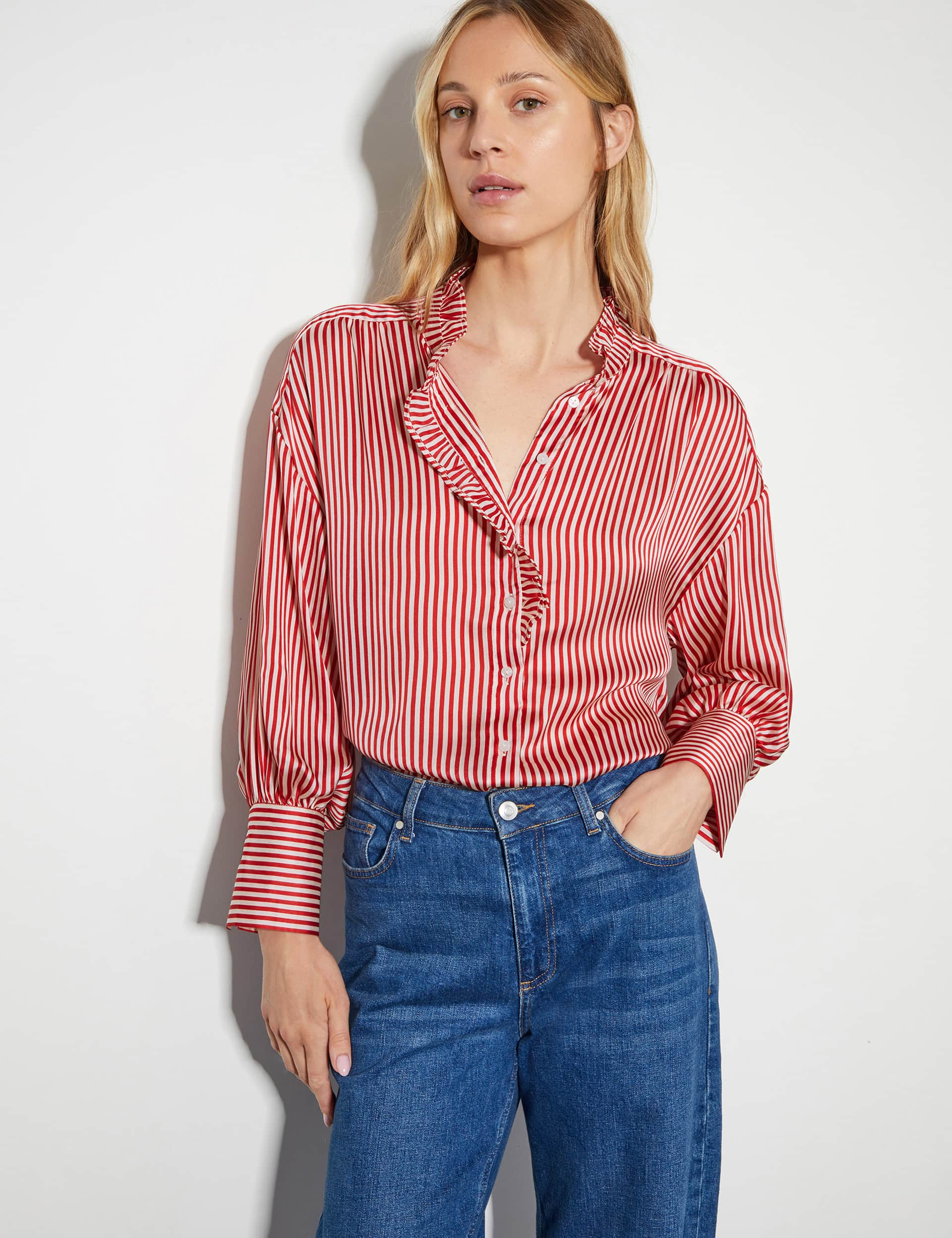 Monsoon Women's Striped Frill Detail Blouse - XXL - Red Mix, Red Mix