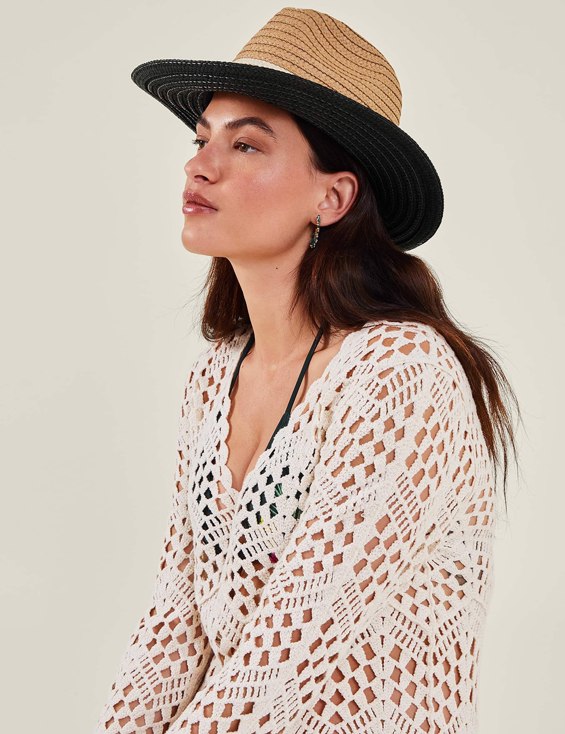 Accessorize Women's Straw Weave Fedora Hat
