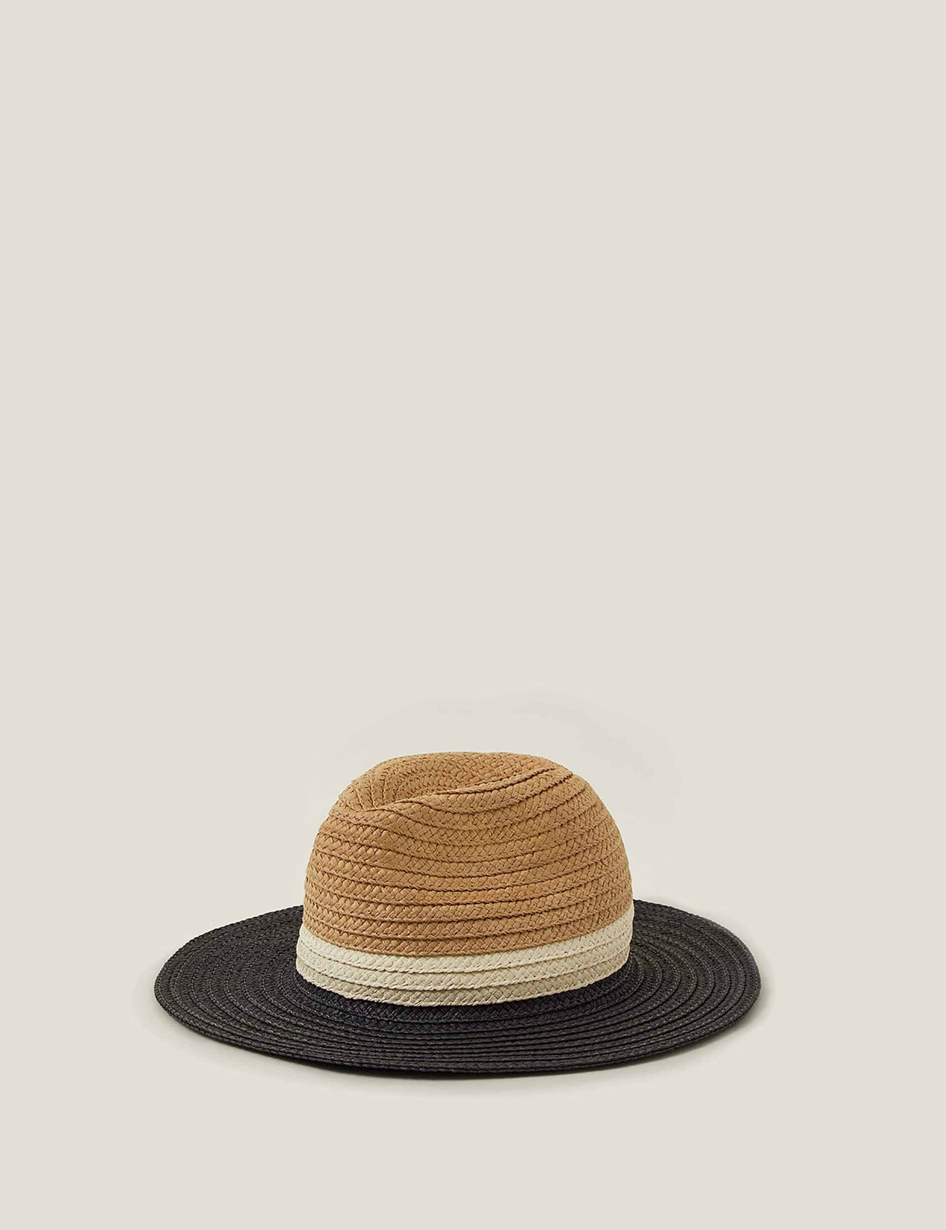 Accessorize Women's Straw Weave Fedora Hat - White/Black, White/Black